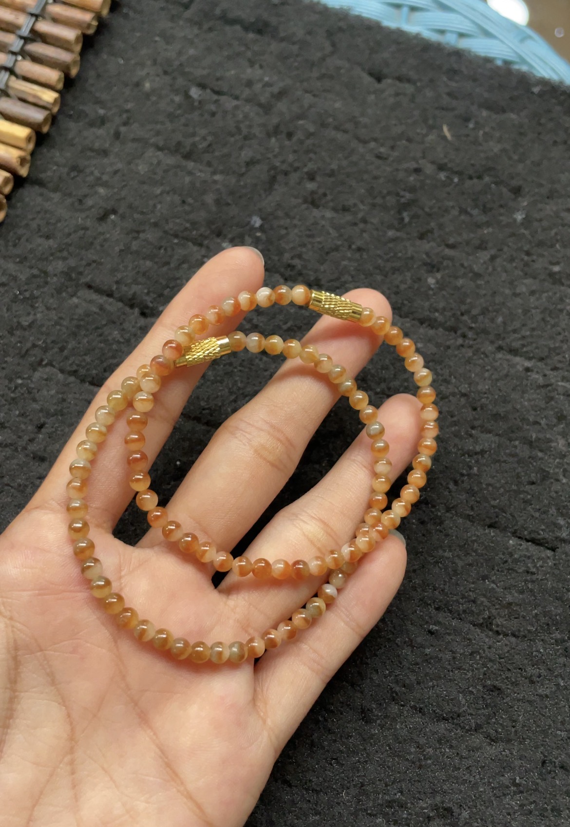 Natural Honey Yellow Jade Beaded Necklace - Burmese Jadeite from Myanmar