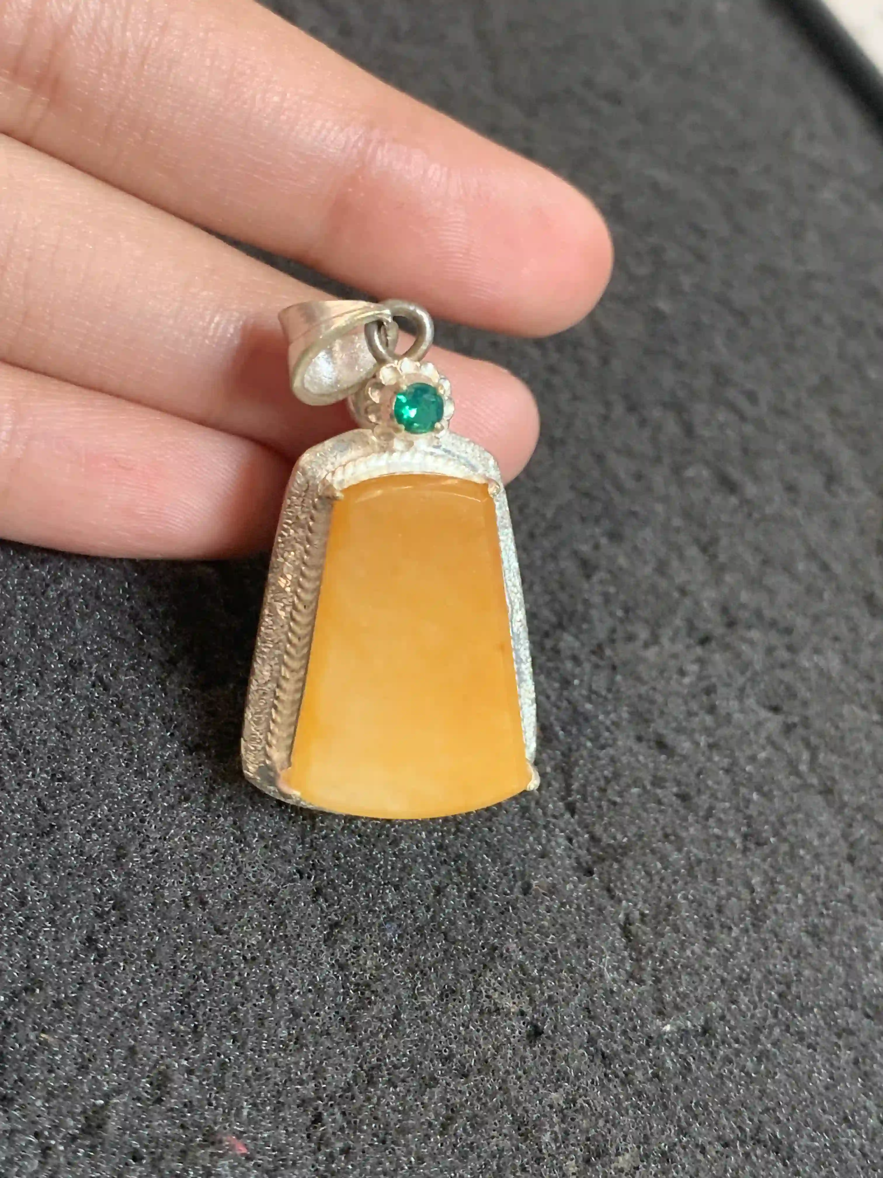 Elegant Yellow Gemstone Pendant with Green Accent | Myanmar Jadeite reference #1620002