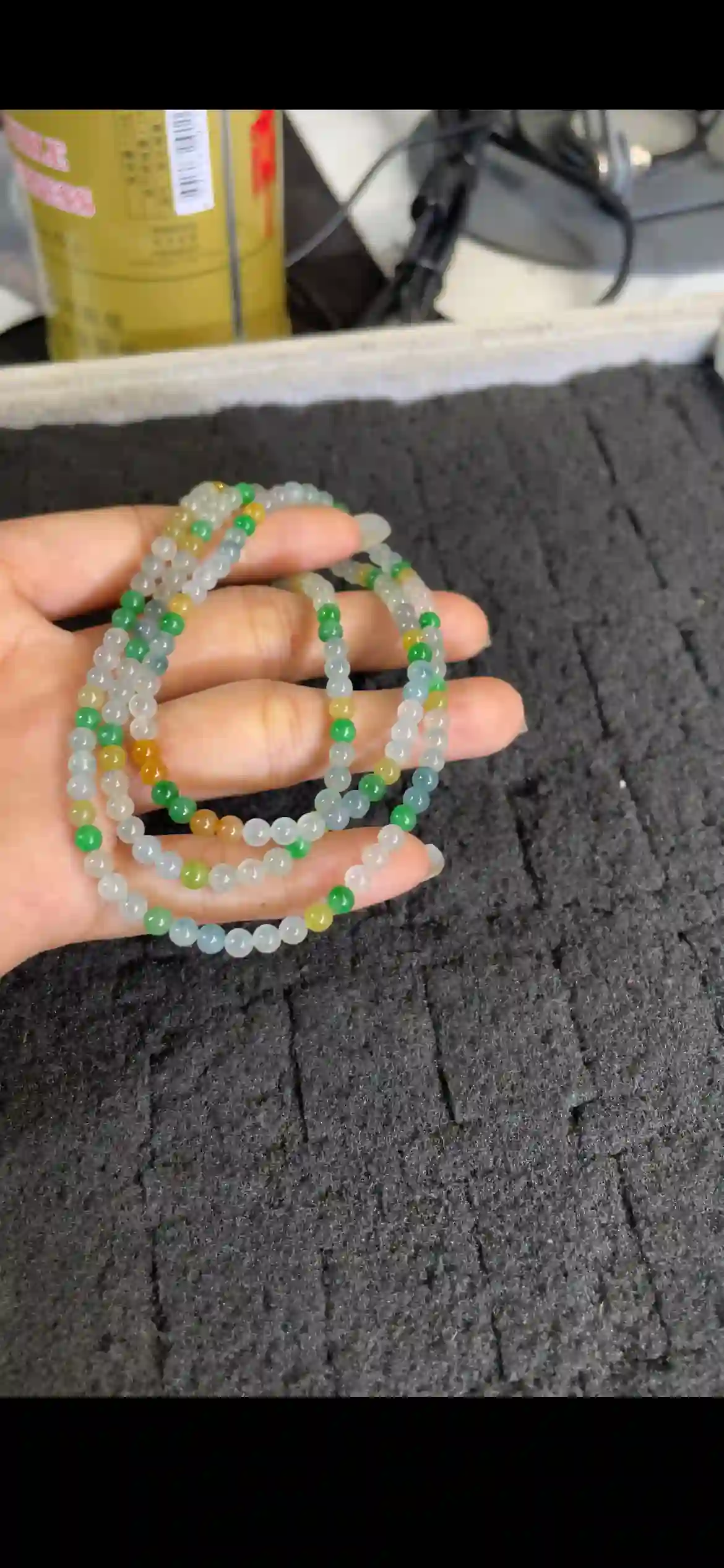 Multicolor Mixed Jade Bead Necklace with Gold Clasp, view 2 | Myanmar Jadeite reference #25590001