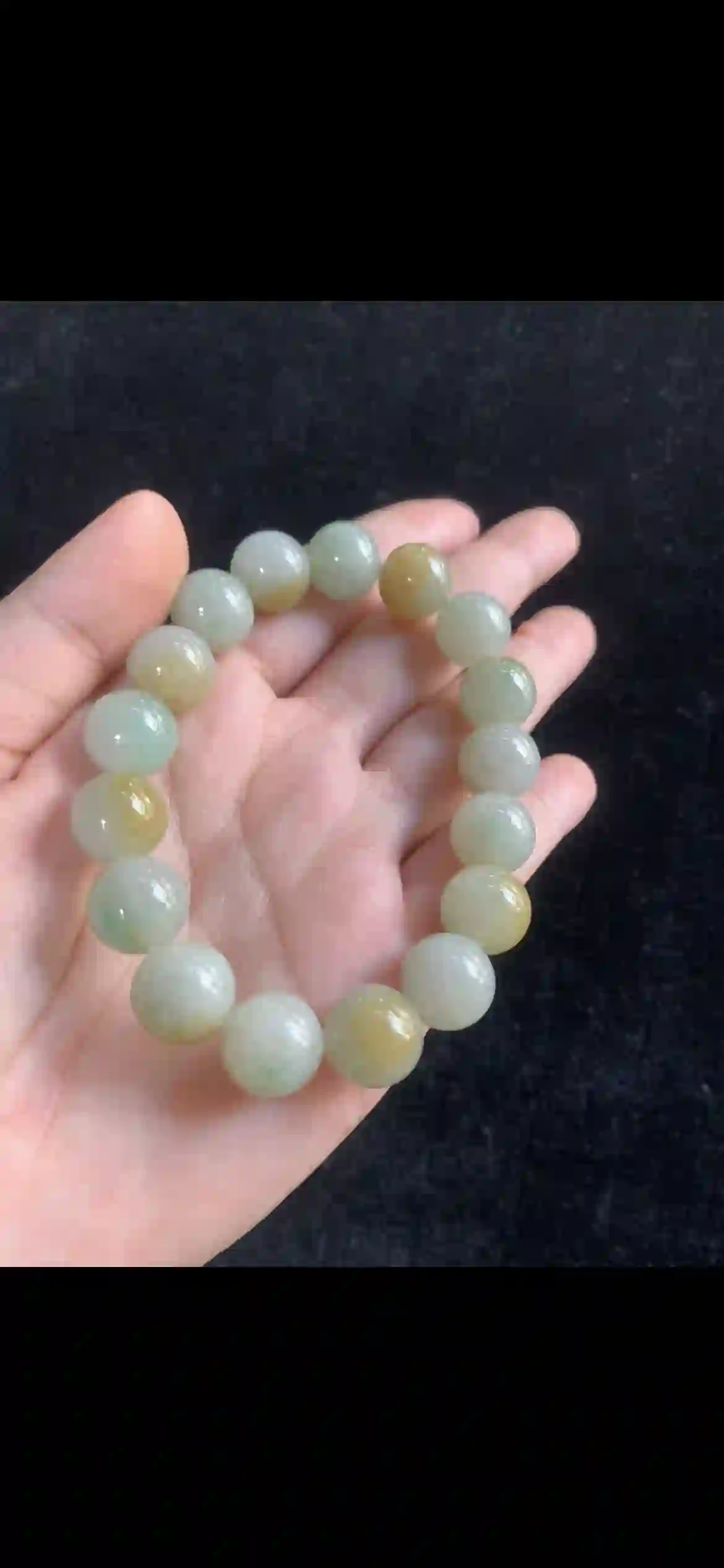 Pale Celadon & Honey Yellow Jade Beaded Bracelet — Warm Harmony | Myanmar Jadeite reference #36810001