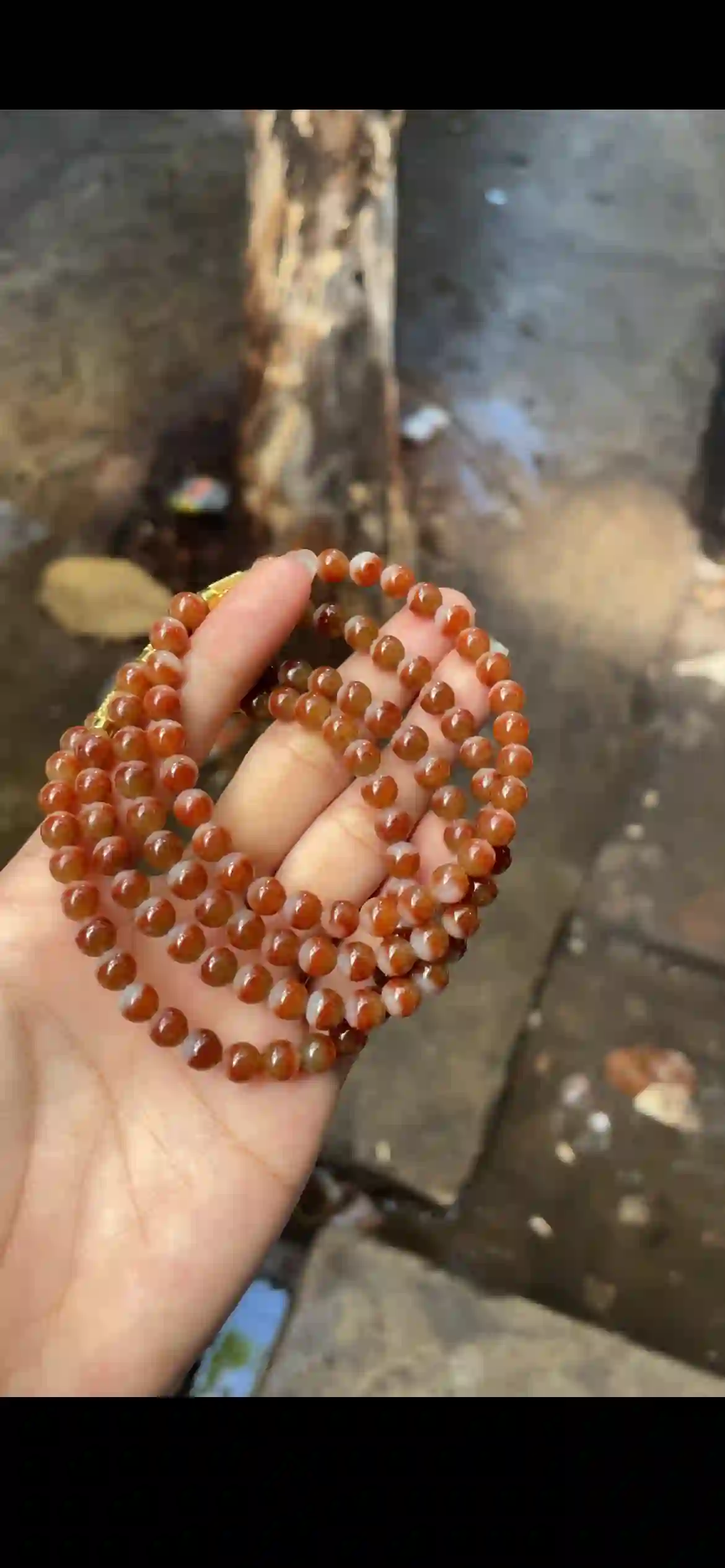 Warm Sunset Amber-Red Jade Beaded Necklace with Gold Clasp | Myanmar Jadeite reference #31080002