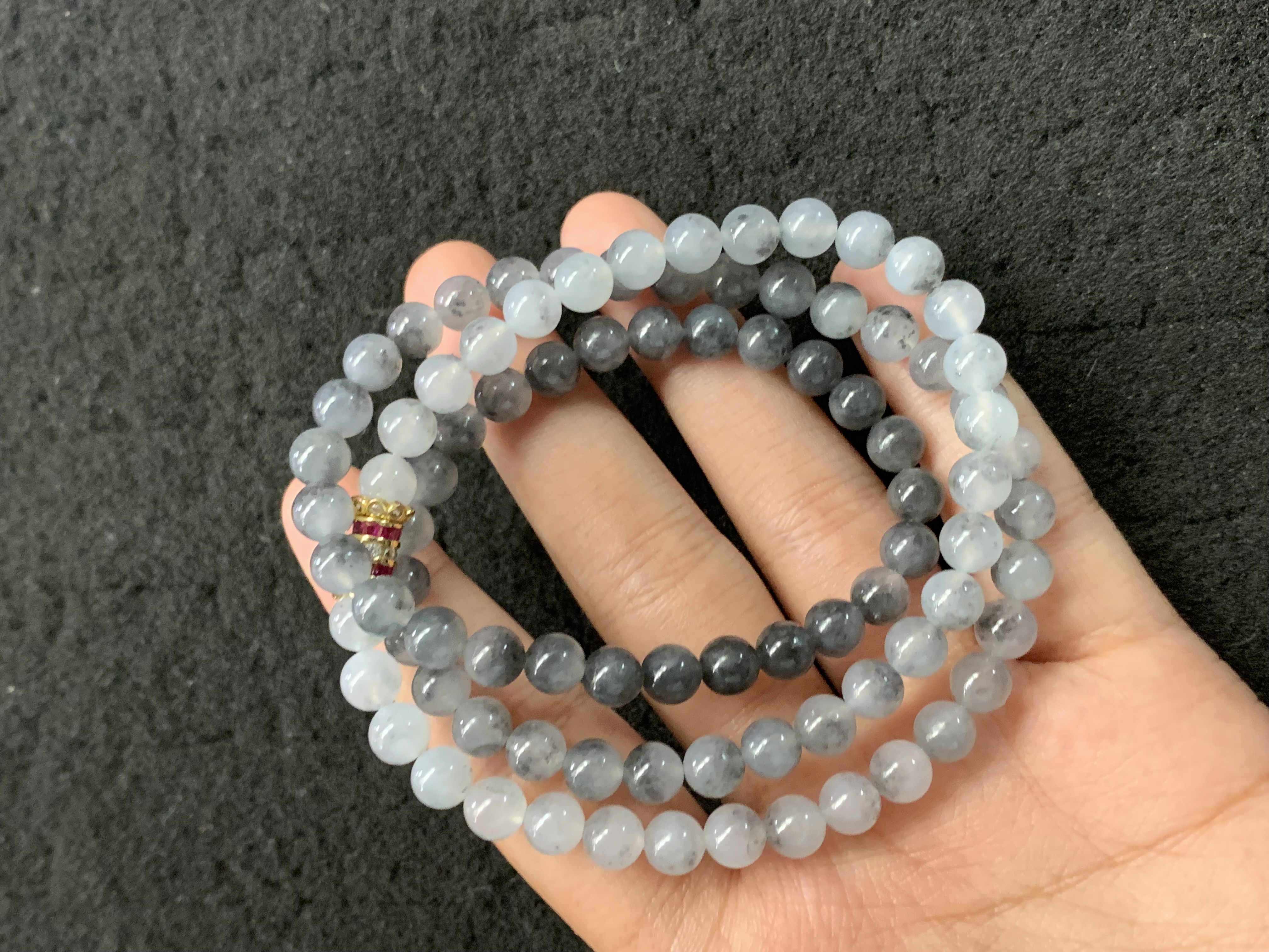  Natural Black & White Jade Bead Necklace - Burmese Jadeite Type A from Hpakant, Myanmar | Myanmar Jadeite