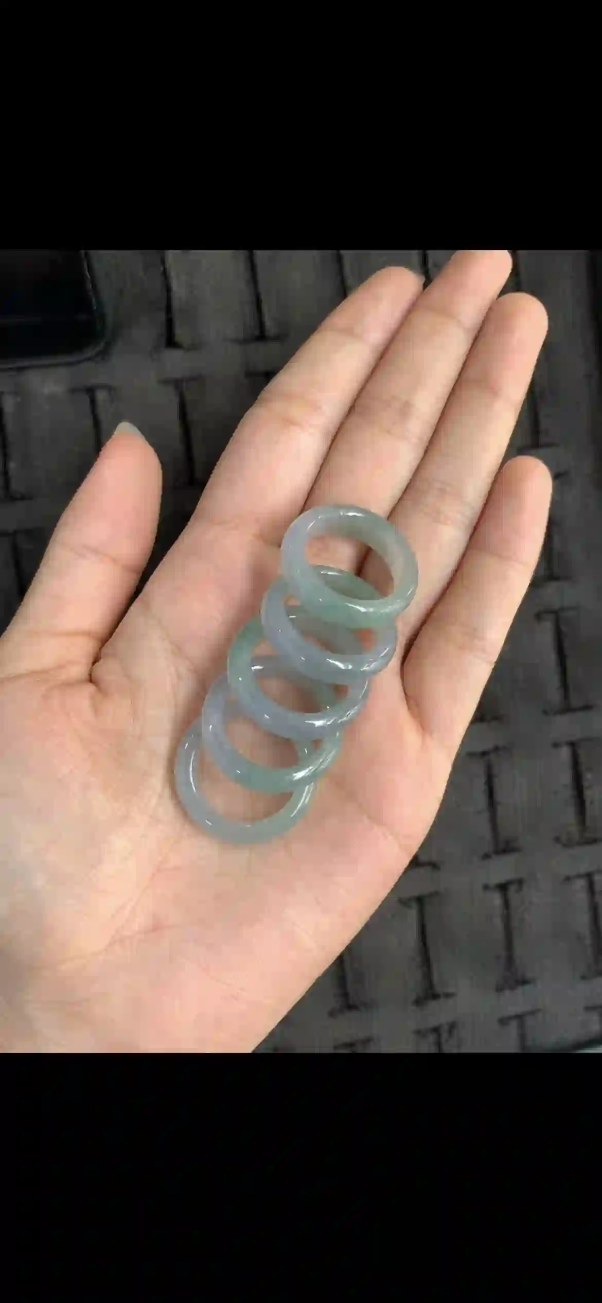Set of Five Icy Pale Blue-Green Jade Band Rings, view 2 | Myanmar Jadeite reference #17400001