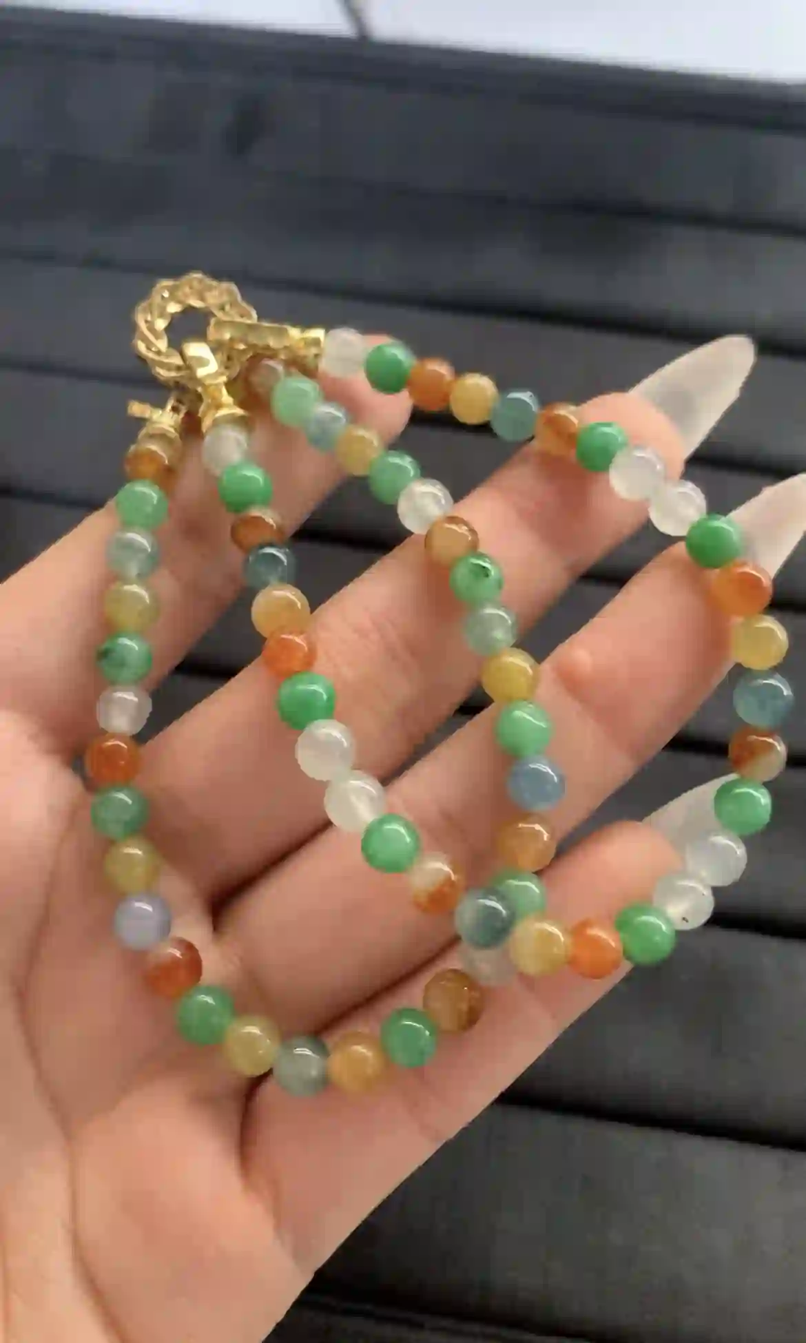  Colorful Multi-strand Beaded Bracelet with Gold Clasp | Myanmar Jadeite reference #1650004