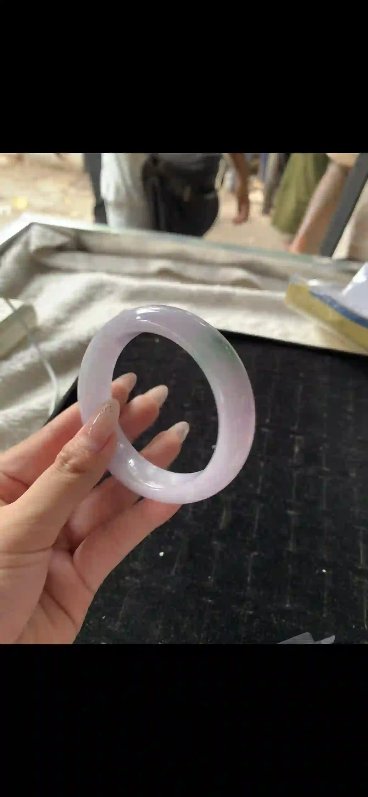 Lavender Jade Bangle with Vivid Green Accent | Myanmar Jadeite reference #25500001