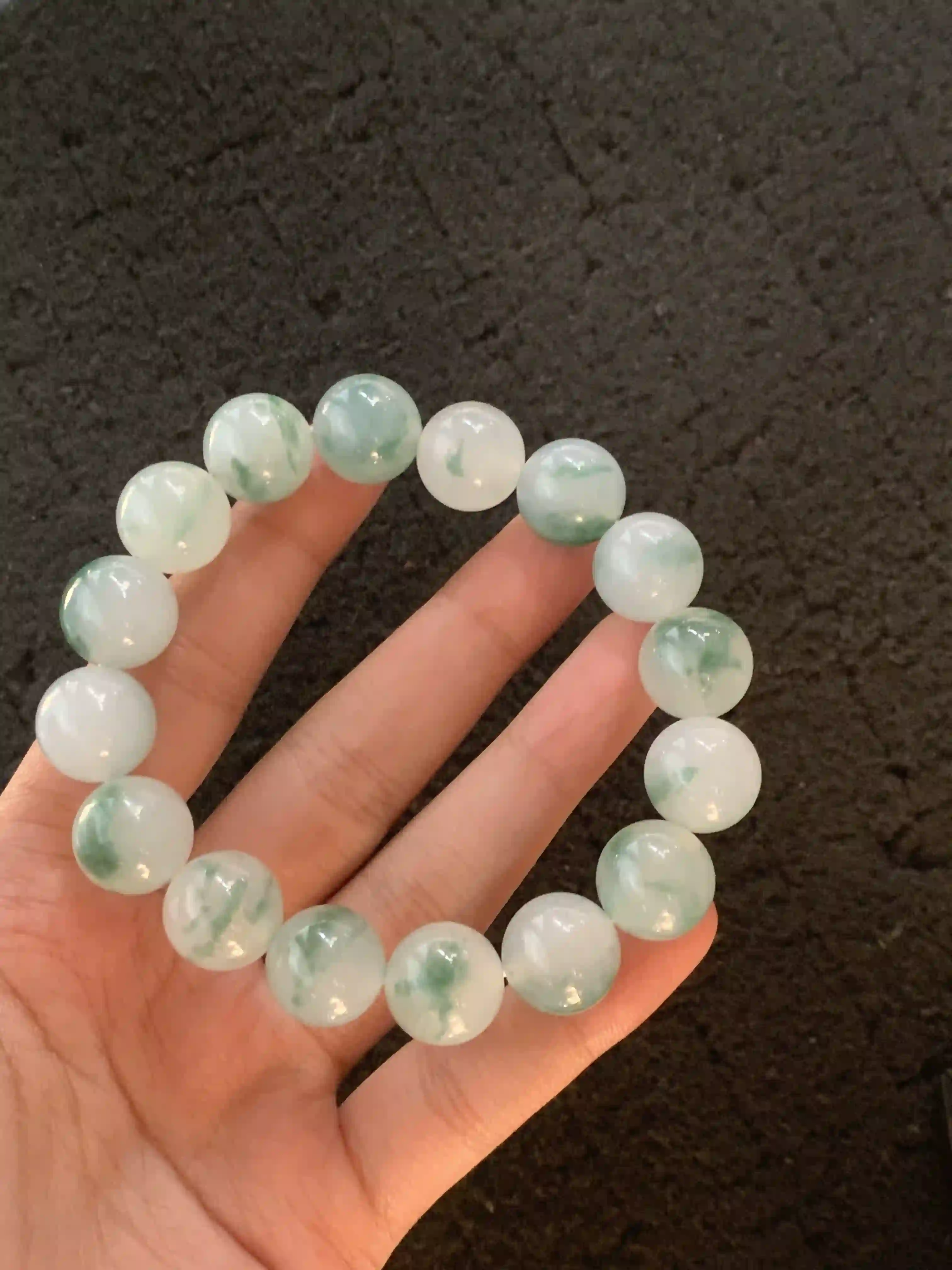 Natural Floating Flower Jade Bead Bracelet, view 2 | Myanmar Jadeite reference #1710003