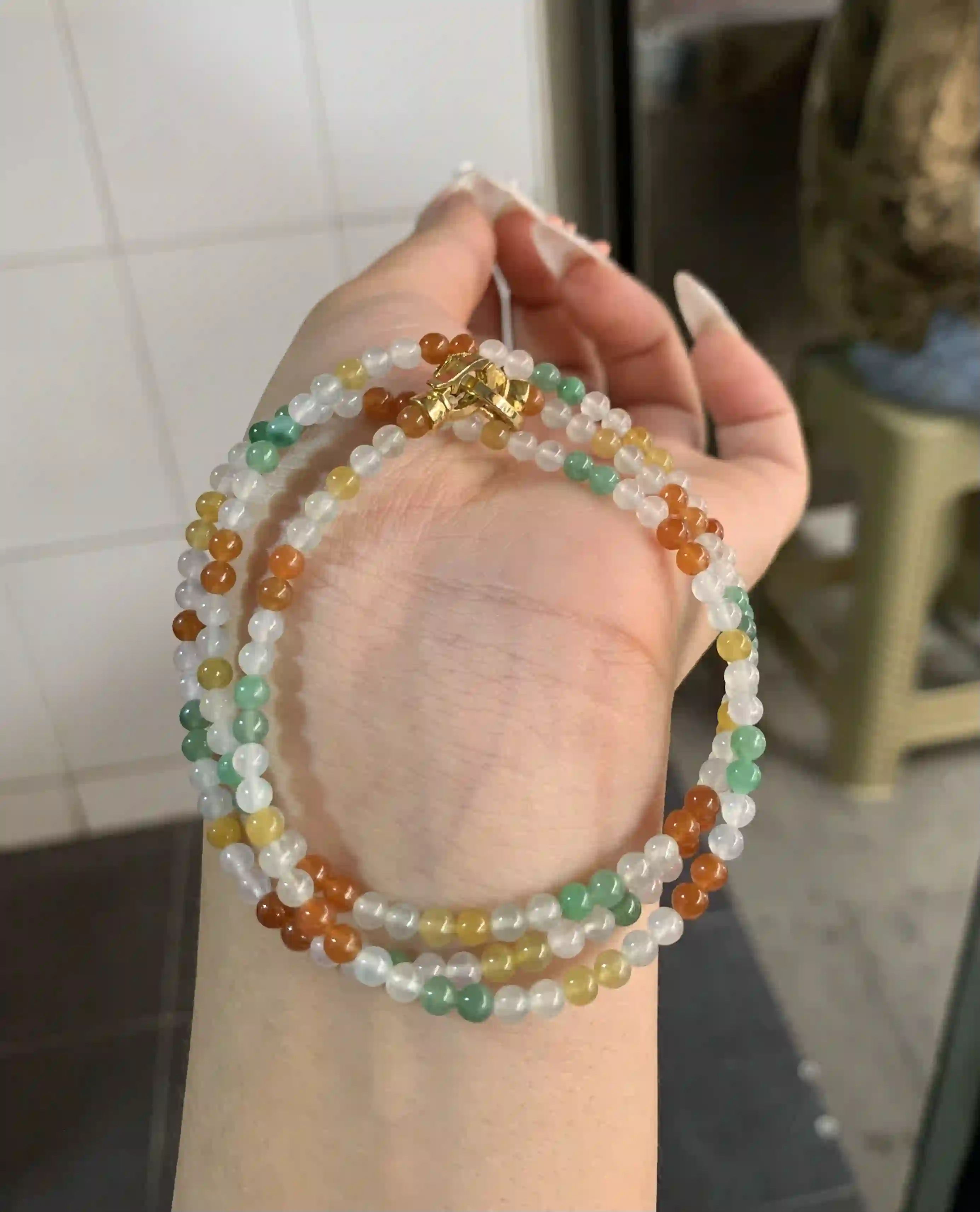  Natural Multicolor Tiny Jade Bead Necklace | Myanmar Jadeite reference #1800009