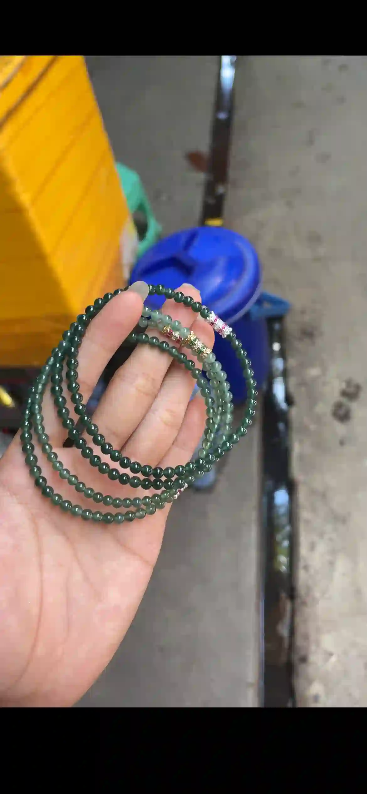 Gradient Deep Green Jade Beaded Multi-Wrap Bracelet with Sparkling Accents, view 2 | Myanmar Jadeite reference #22290001