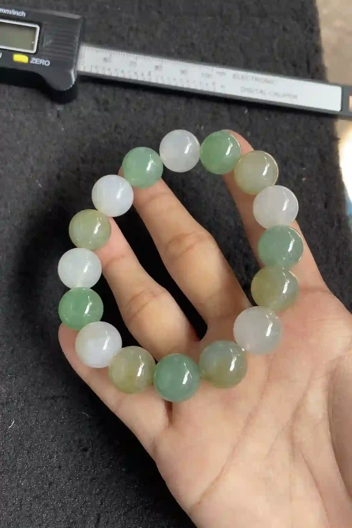  Multicolor Icy White, Green & Yellow Jadeite Beaded Bracelet, view 2 | Myanmar Jadeite reference #3630001