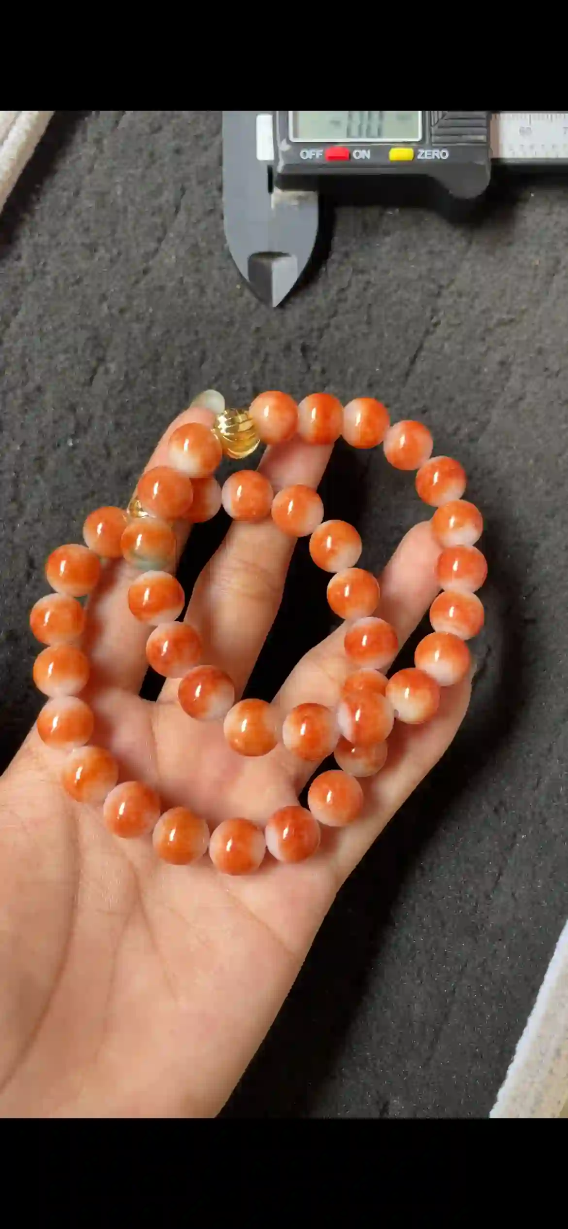 Natural Red & White Bicolor Jadeite Bead Bracelet | Myanmar Jadeite reference #7410001