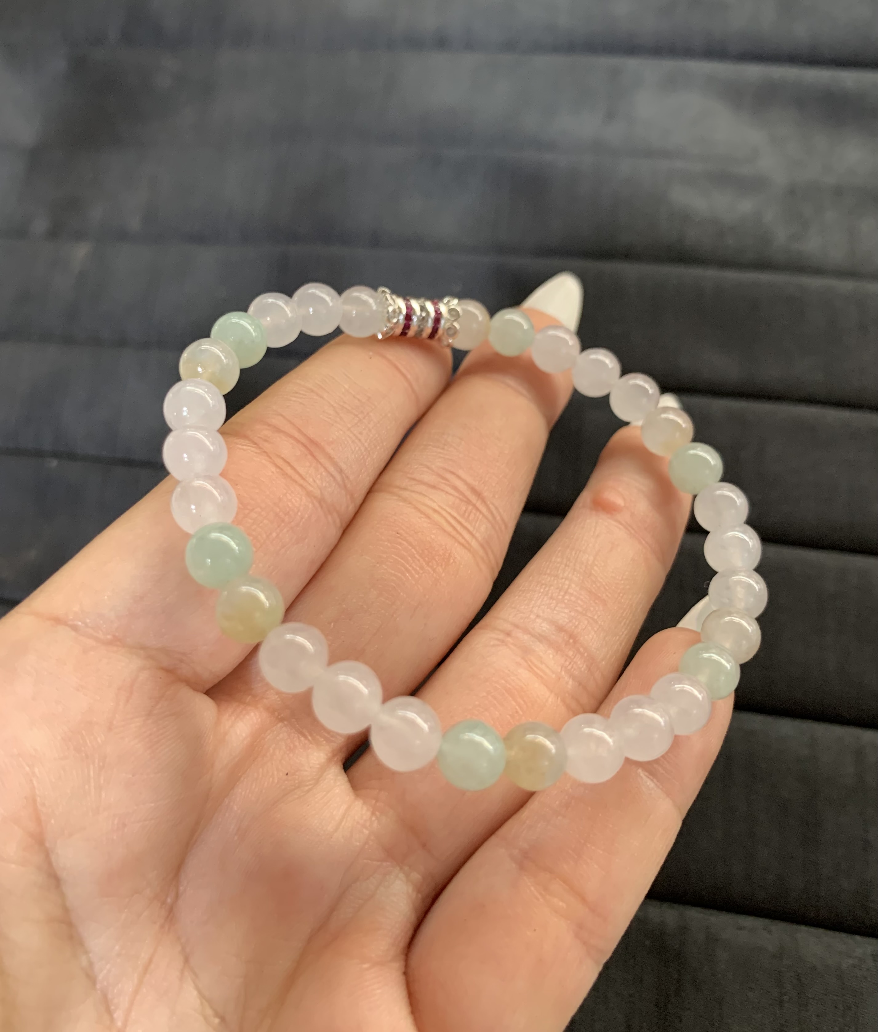 Translucent Jade Beaded Bracelet with Accent Clasp - Burmese Jadeite from Myanmar