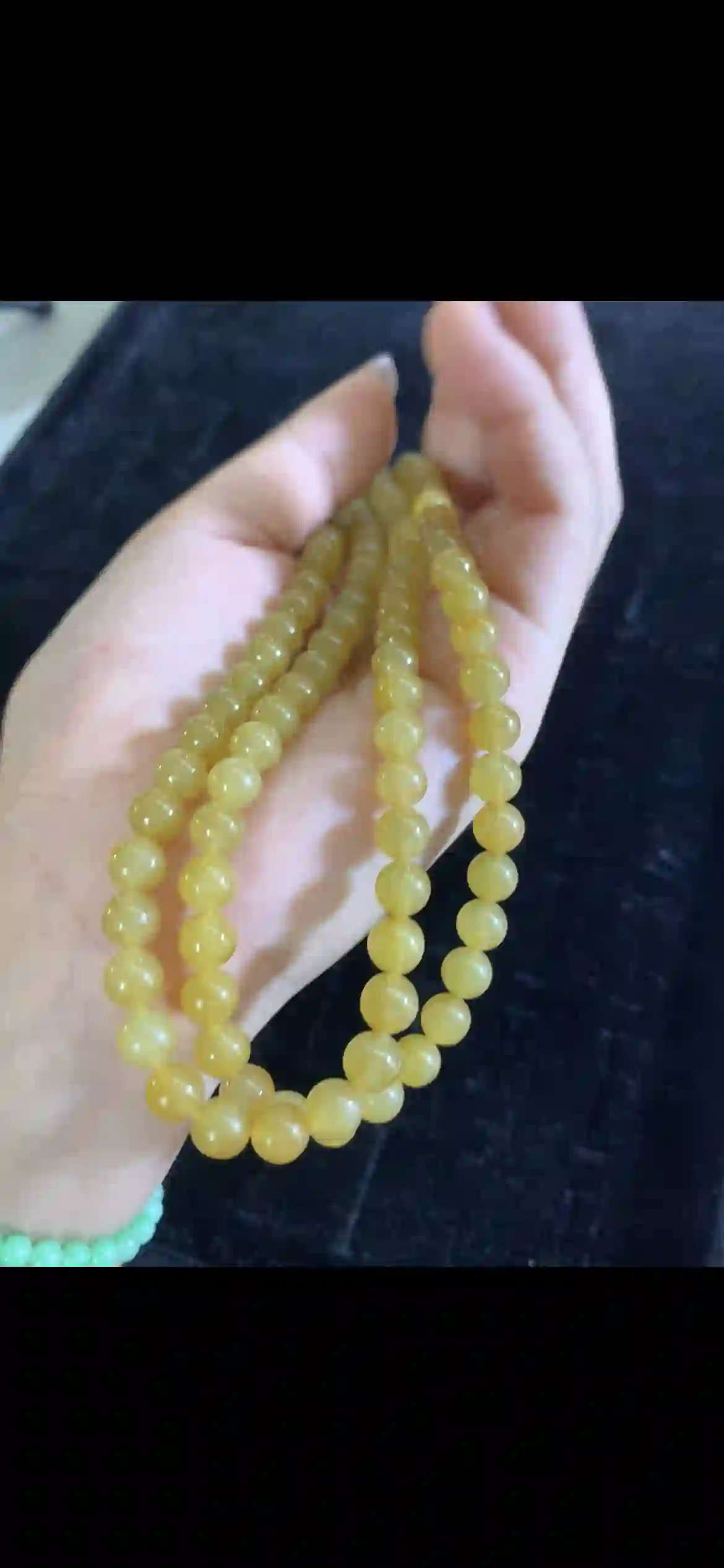 Warm Honey Yellow Jade Bead Necklace — Triple Strand with Gold Clasp, view 2 | Myanmar Jadeite reference #28020001