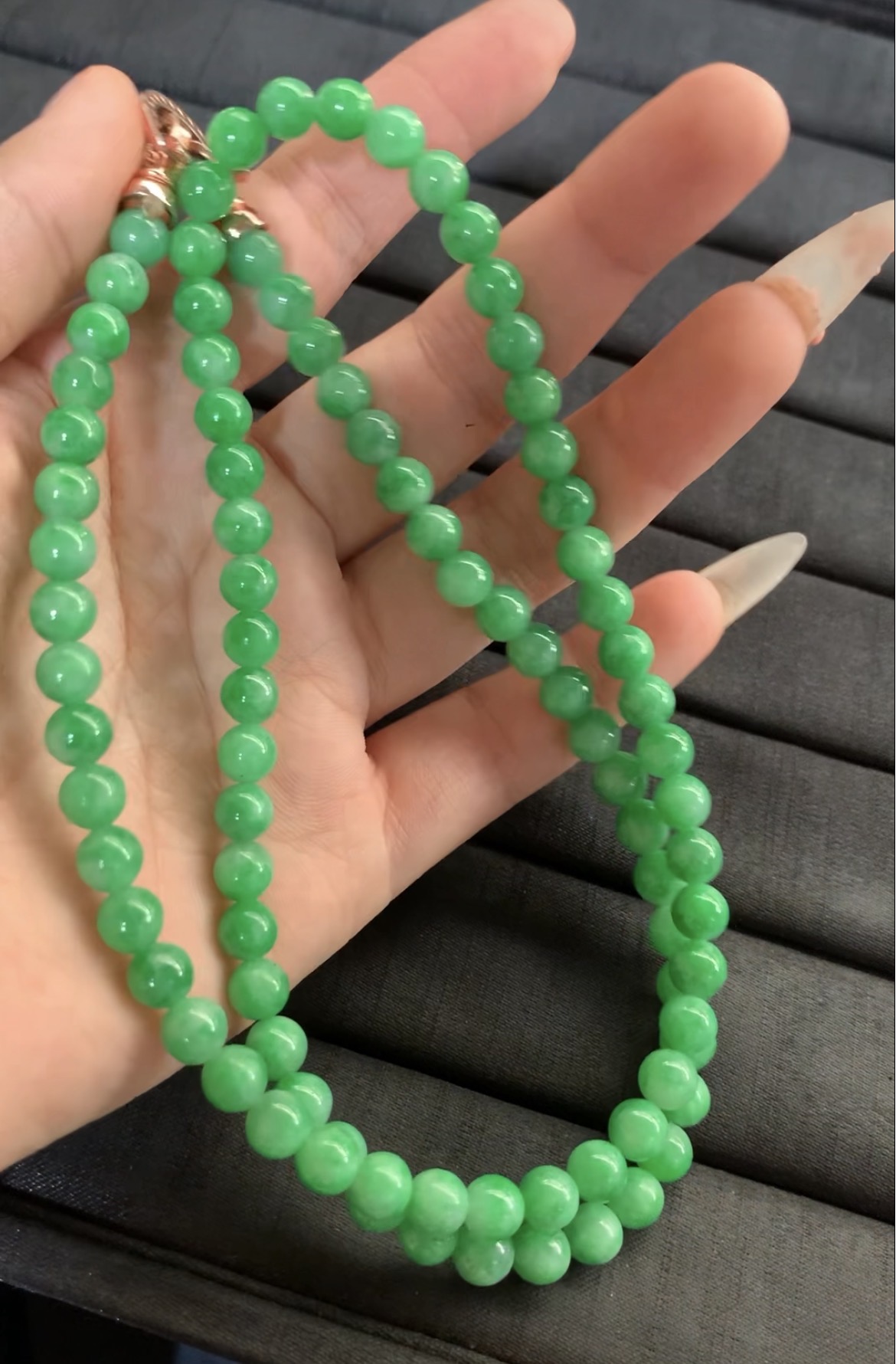Natural Bright Green Jade Bead Necklace Natural Bright Green Jade Bead Necklace - Burmese Jadeite from Myanmar