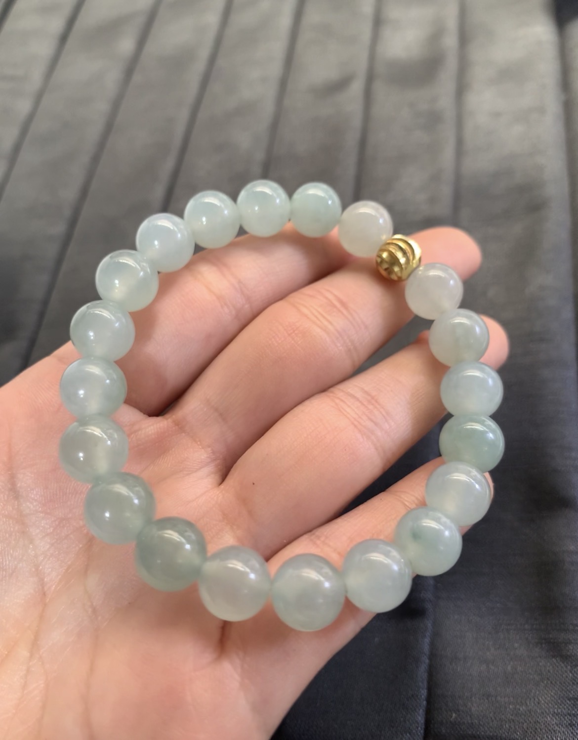 Natural Icy Green Jade Beaded Bracelet - Burmese Jadeite from Myanmar
