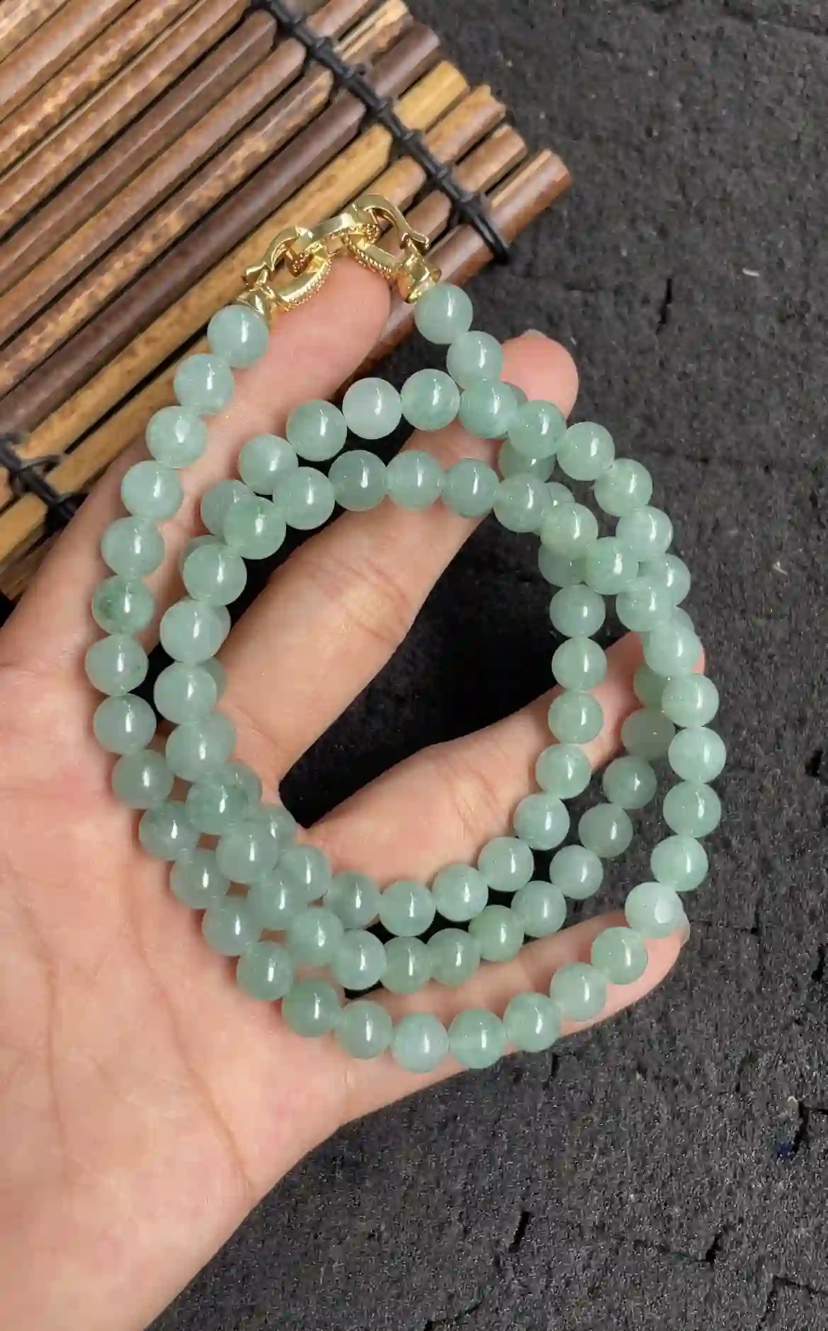 Icy Green Floating Flower Jade Bead Necklace, view 2 | Myanmar Jadeite reference #2730008