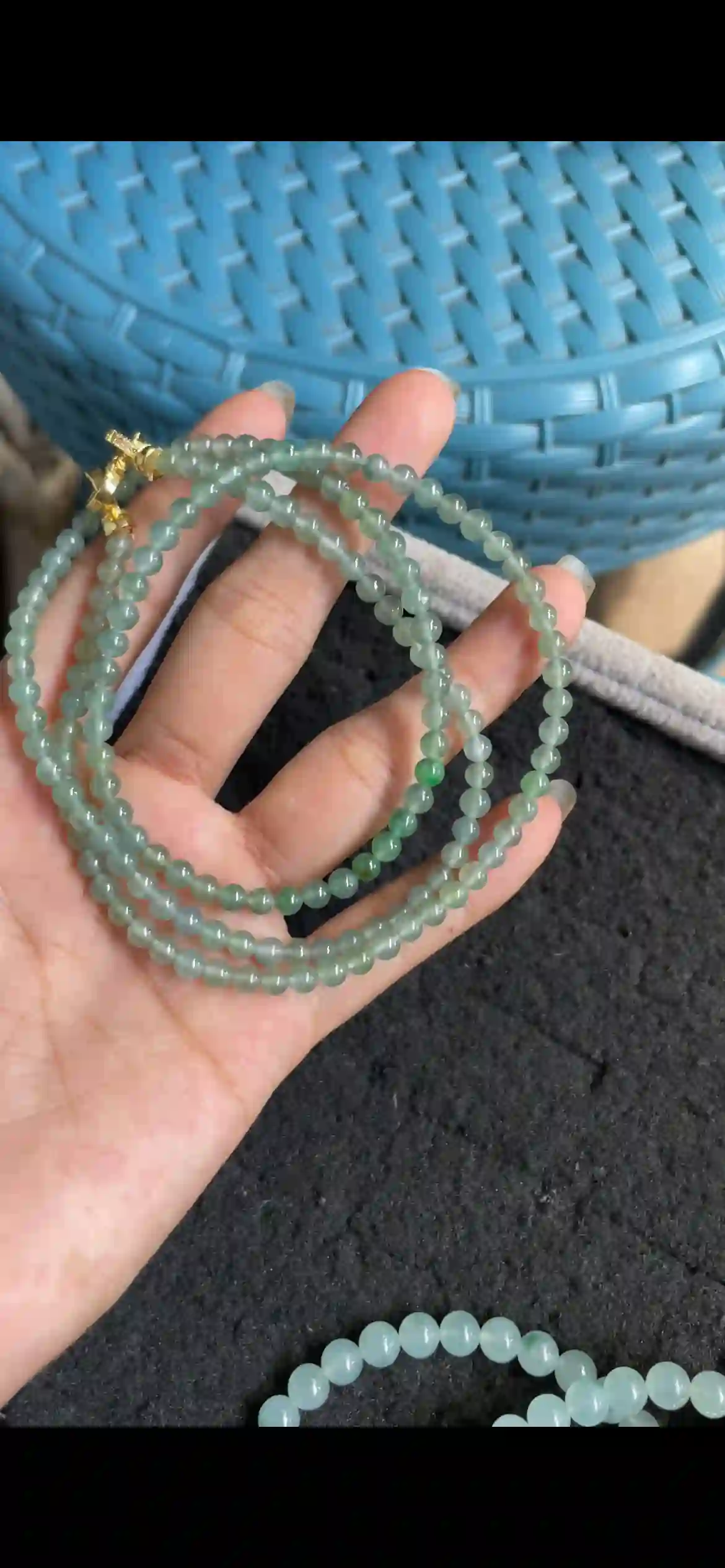 Icy Light Green Jade Bead Necklace, Multi-Layer Design, view 2 | Myanmar Jadeite reference #5820001