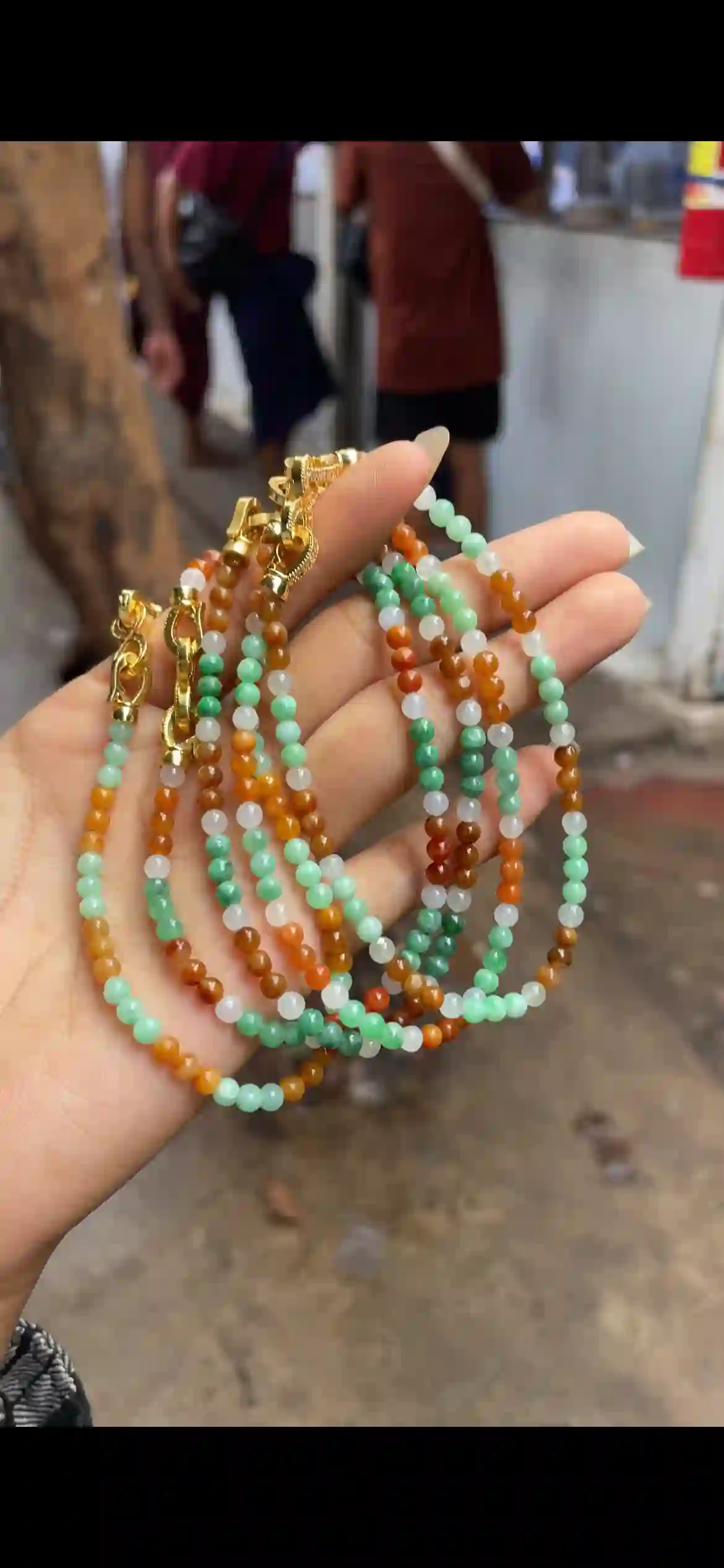  Three-Color Multicolored Jadeite Bead Bracelet Set | Myanmar Jadeite reference #8580002