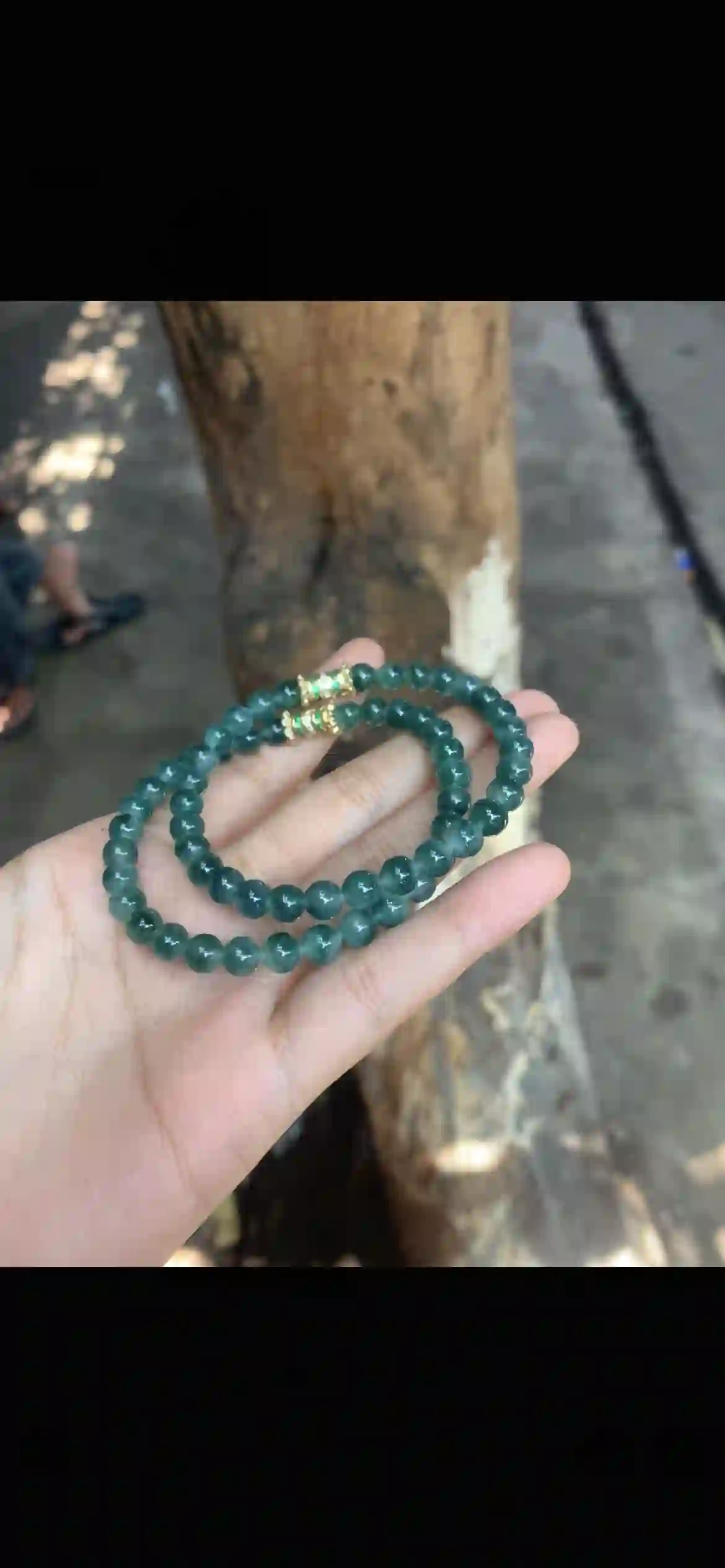 Deep Ocean Teal Jade Double-Strand Bracelet — Gold & Emerald Accent Spacers | Myanmar Jadeite reference #29190001