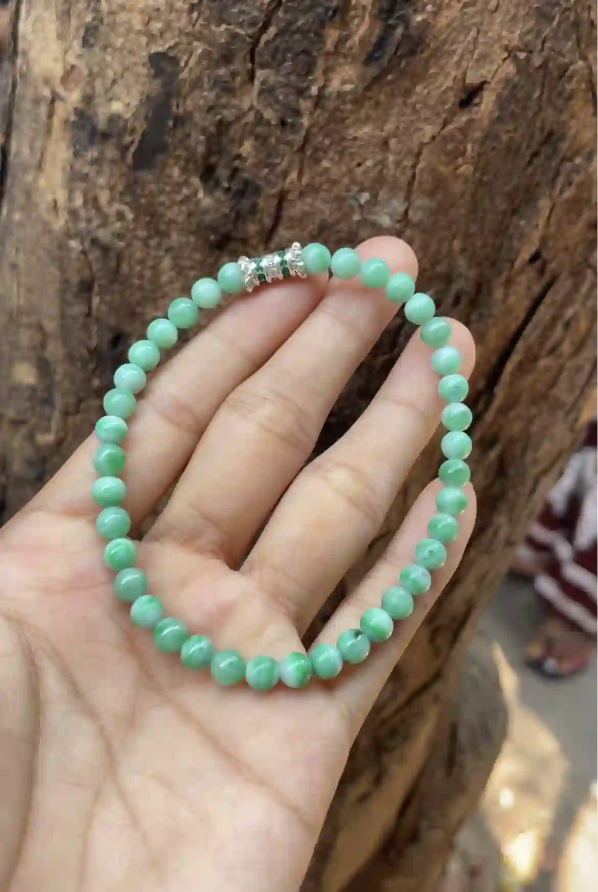 Natural Green Jade Beaded Bracelet, view 2 | Myanmar Jadeite reference #2310007