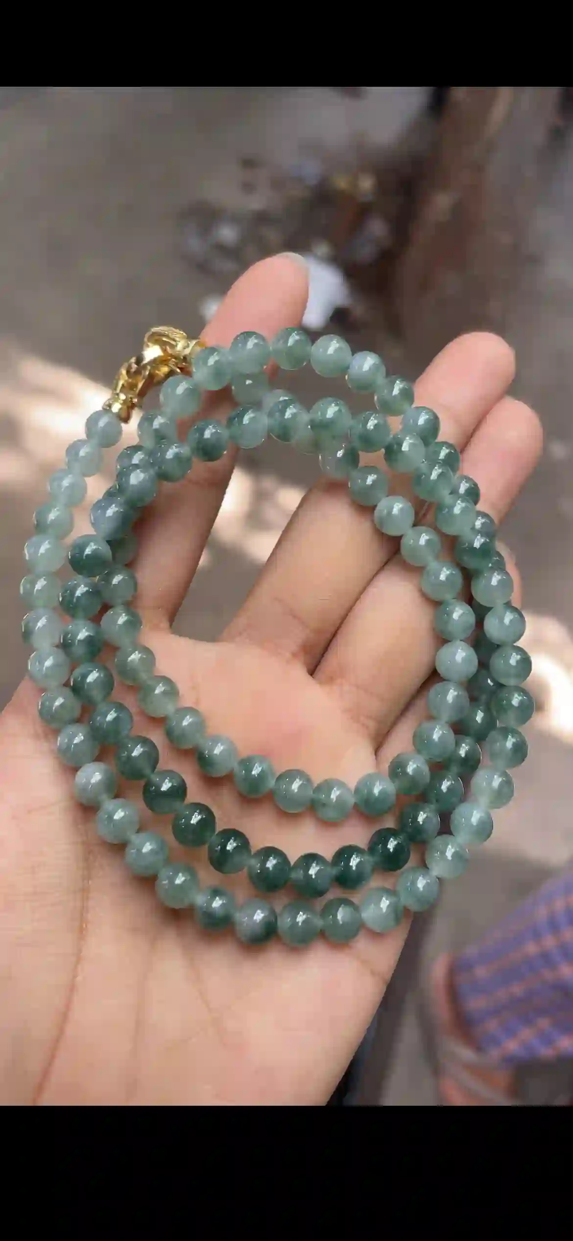 Gradient Deep Green Floating Jadeite Double-Strand Necklace, view 2 | Myanmar Jadeite reference #10770001