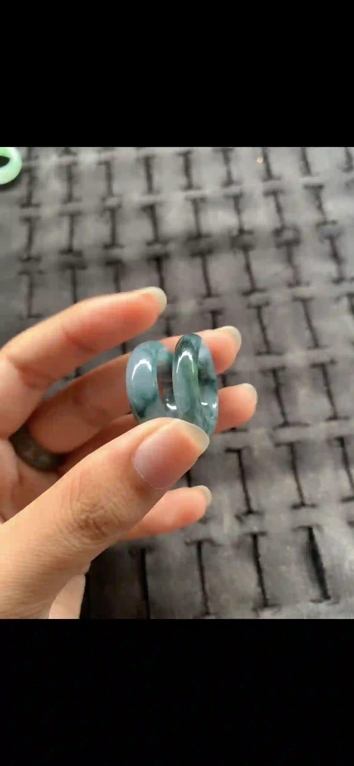 Pair of Natural Icy Floating‑Flower Jadeite Band Rings, view 2 | Myanmar Jadeite reference #24720001