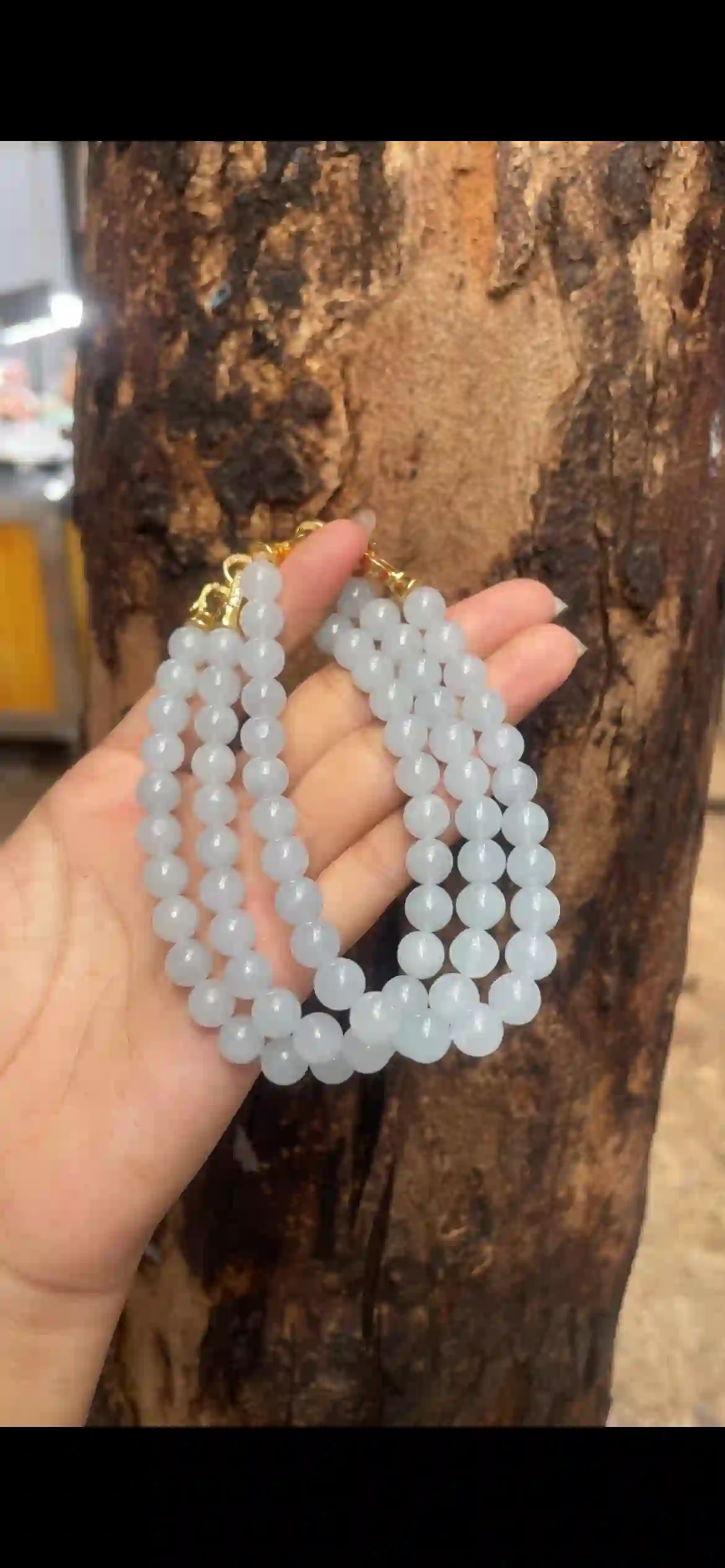  Icy Translucent Pale Blue Jade Bead Multi-Layer Necklace with Gold Clasp | Myanmar Jadeite reference #6150001