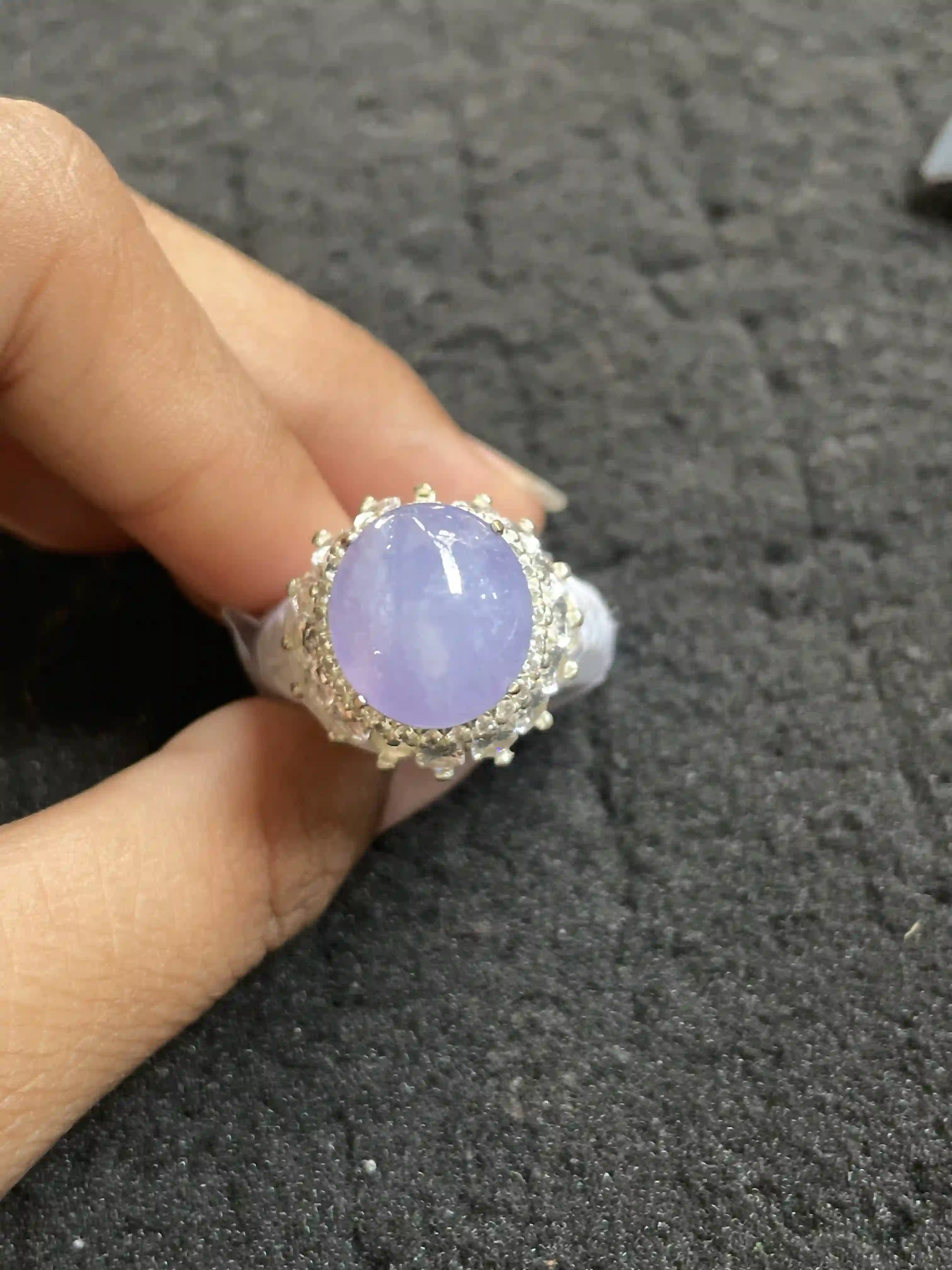 Lavender Jadeite Ring with Sparkling Setting, view 2 | Myanmar Jadeite reference #1290003