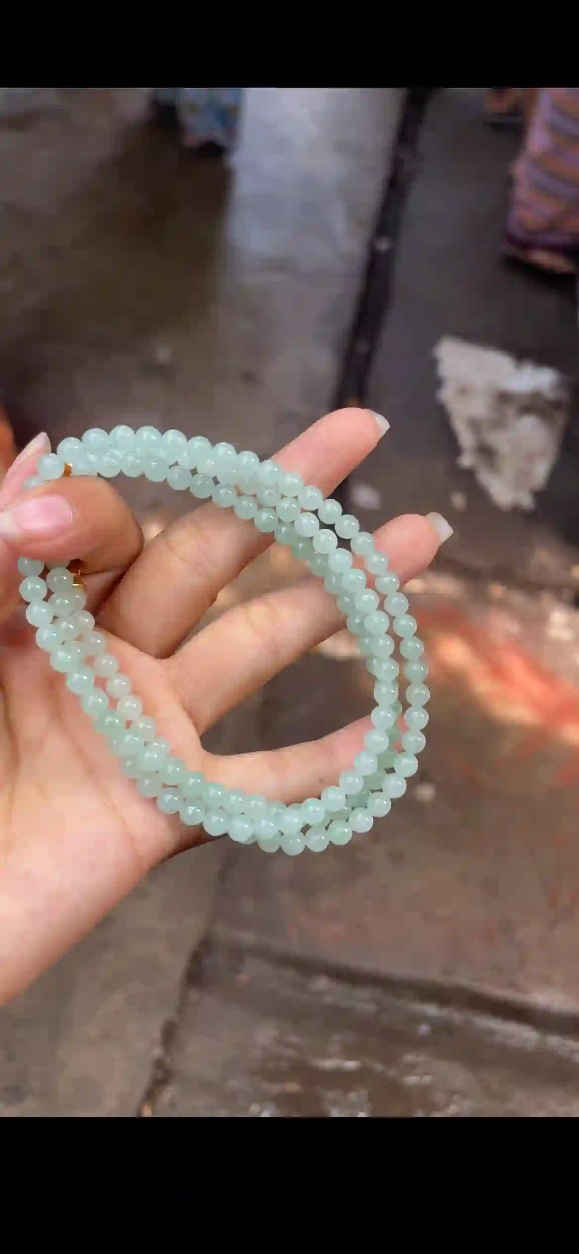 Pale Celadon Green Jade Double-Strand Beaded Bracelet | Myanmar Jadeite reference #31380001
