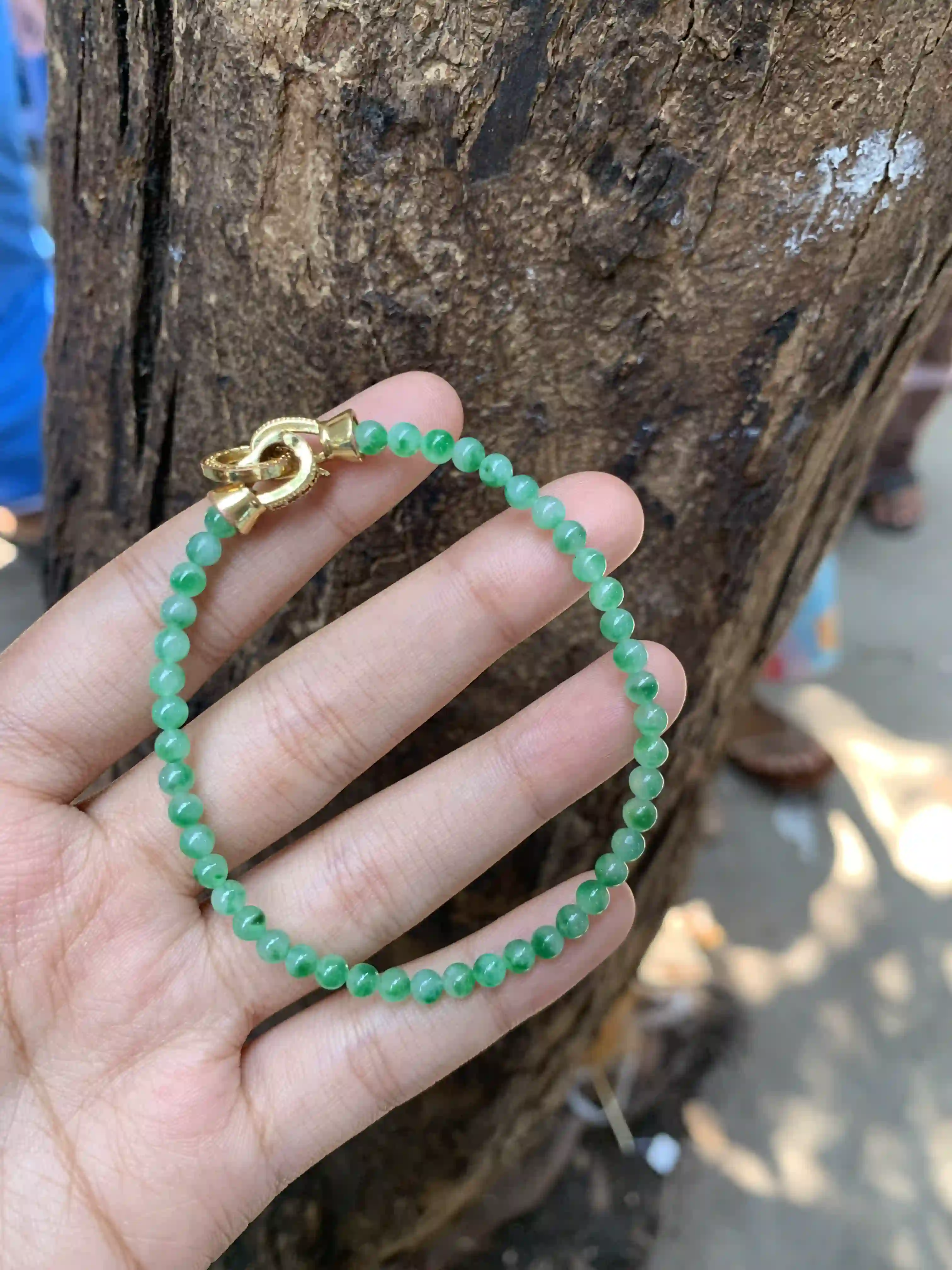 Natural Green Jade Bead Bracelet, view 2 | Myanmar Jadeite reference #1920006