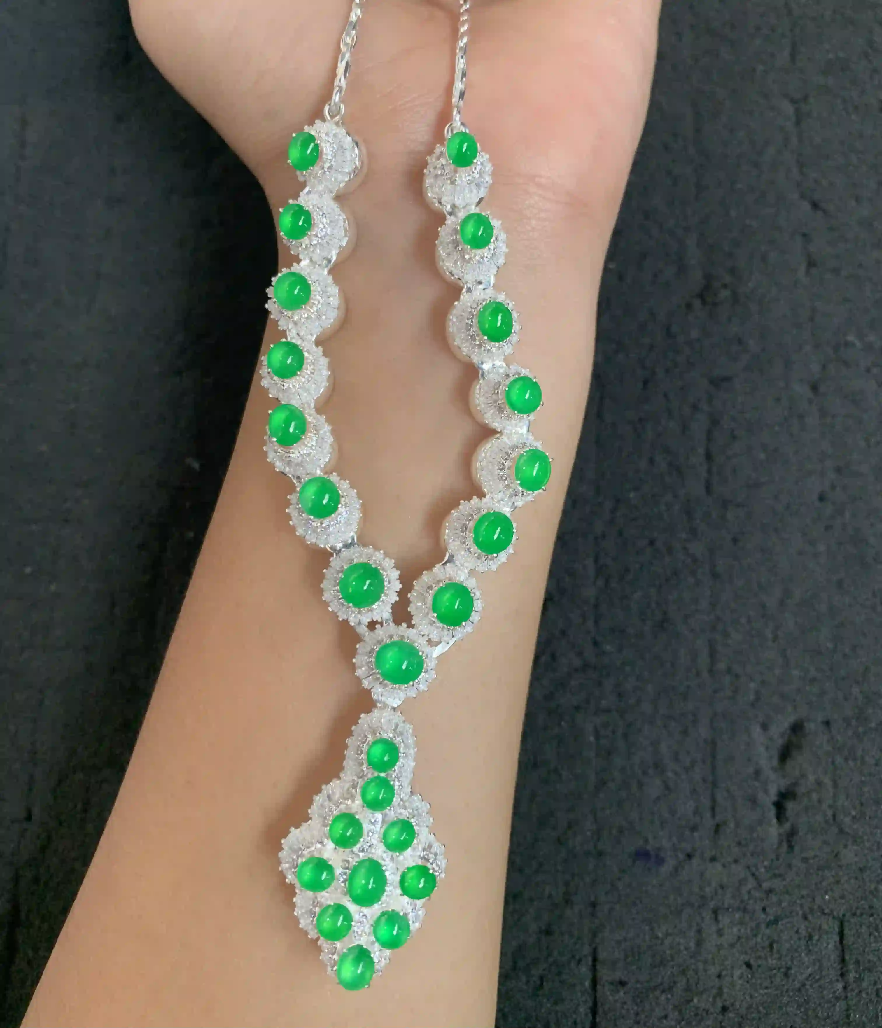 Exquisite Green Gemstone and Diamond Accent Necklace | Myanmar Jadeite reference #1620001