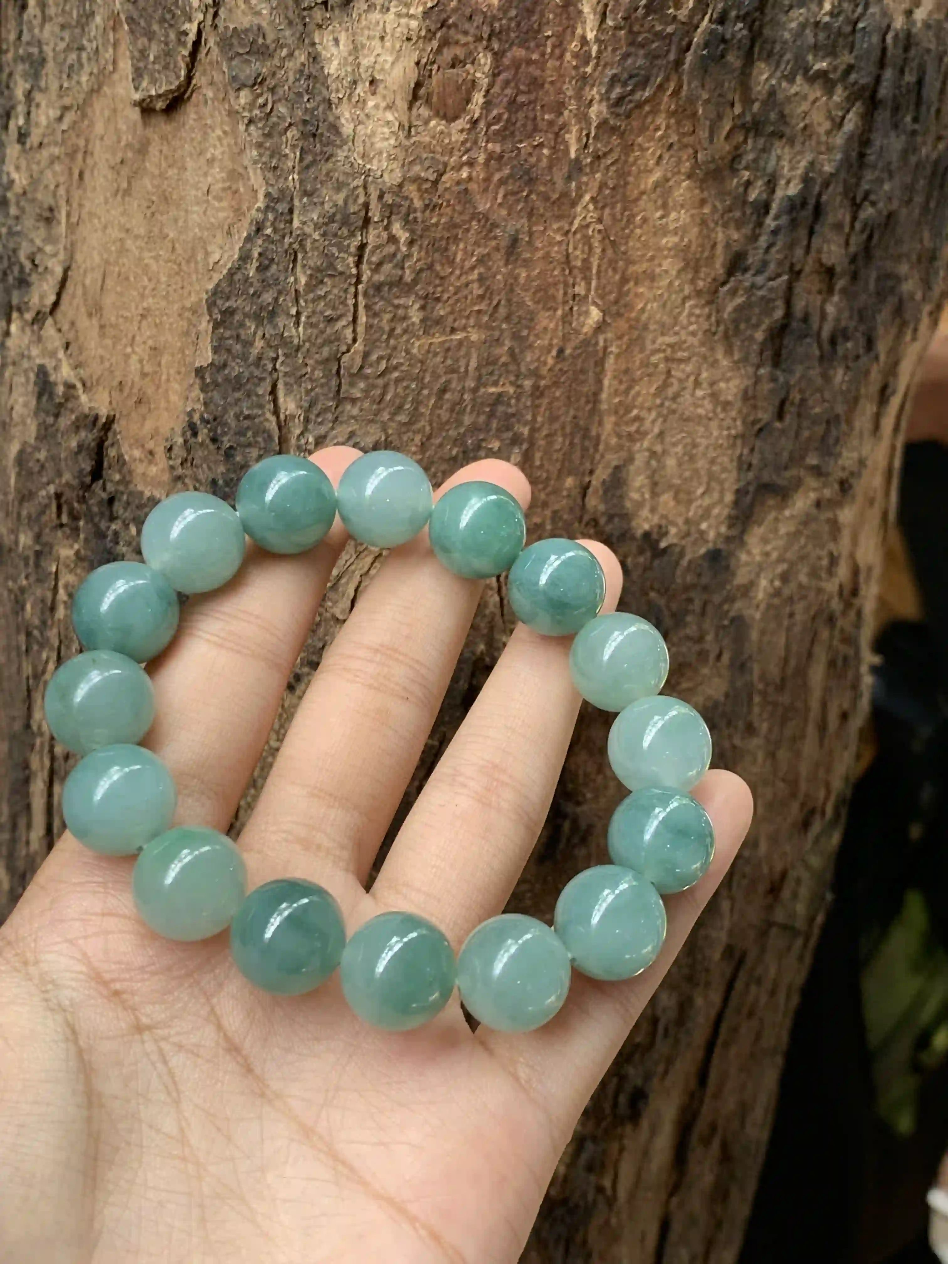 Natural Blue Green Jade Beaded Bracelet | Myanmar Jadeite reference #2250001