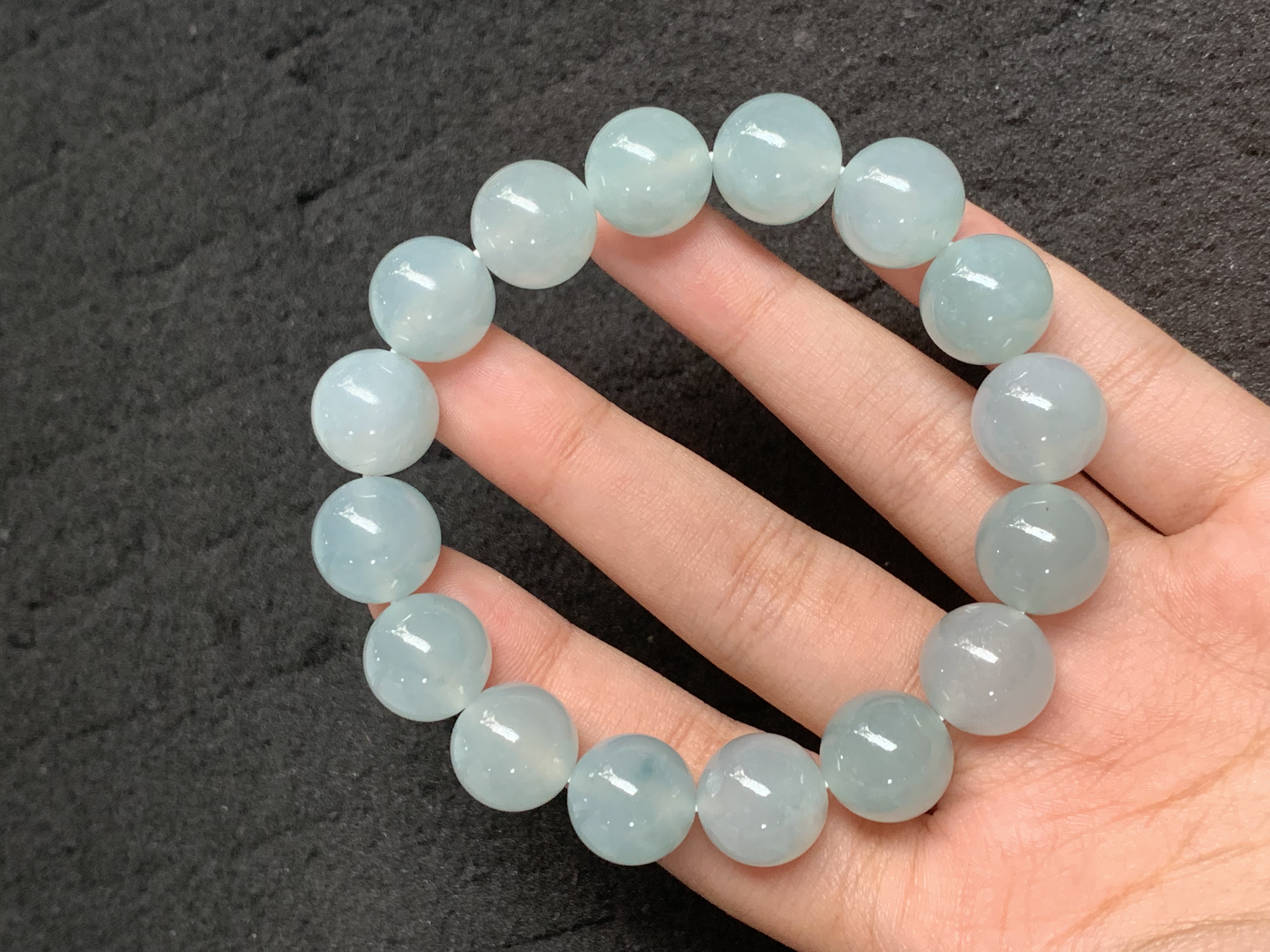 Light Blue-Grey Jadeite Beaded Stretch Bracelet