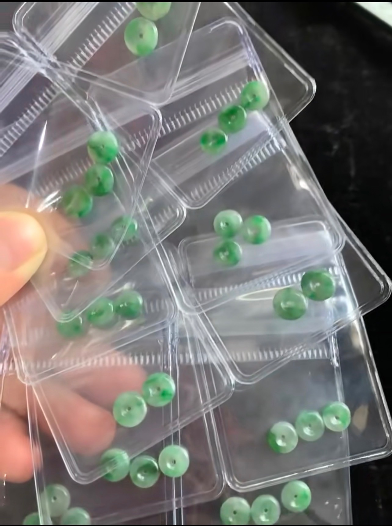 Natural Ice Variety Apple Green Jadeite Abacus Beads / Mini Donut Spacers Collection | Myanmar Jadeite reference #38730001