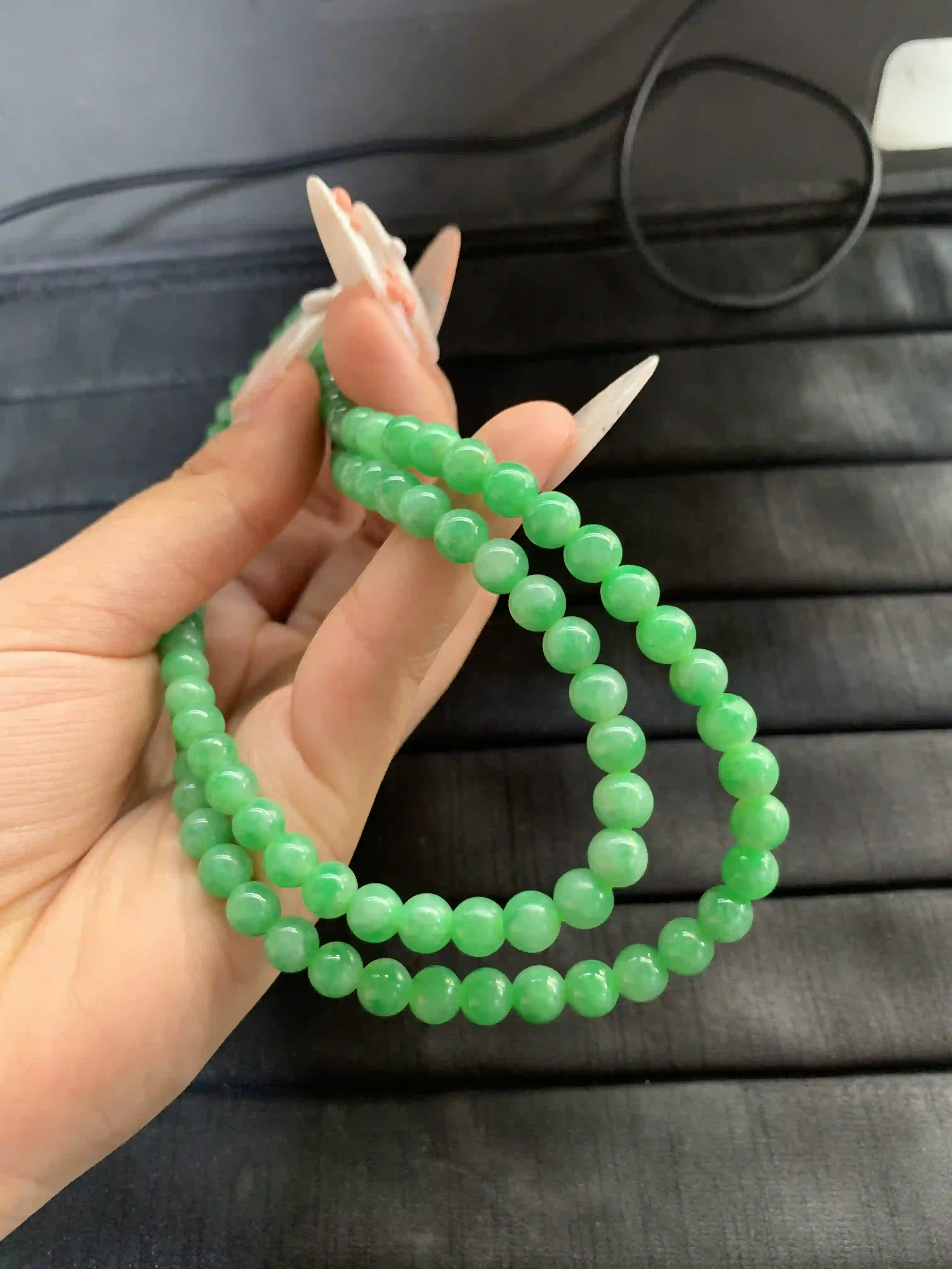 Vibrant Green Multi-Strand Beaded Necklace with Gold Clasp, view 2 | Myanmar Jadeite reference #1350003