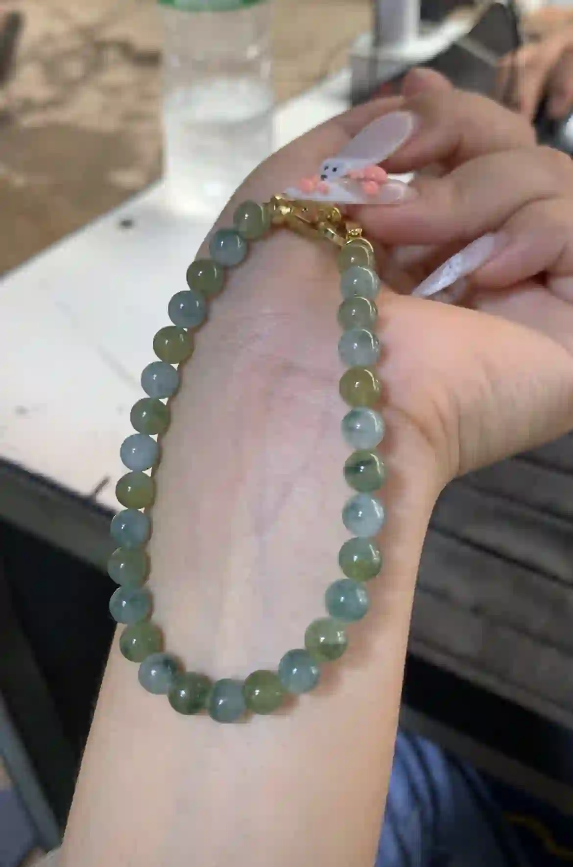   Natural Oil Green Jade Bead Bracelet | Myanmar Jadeite reference #1830002