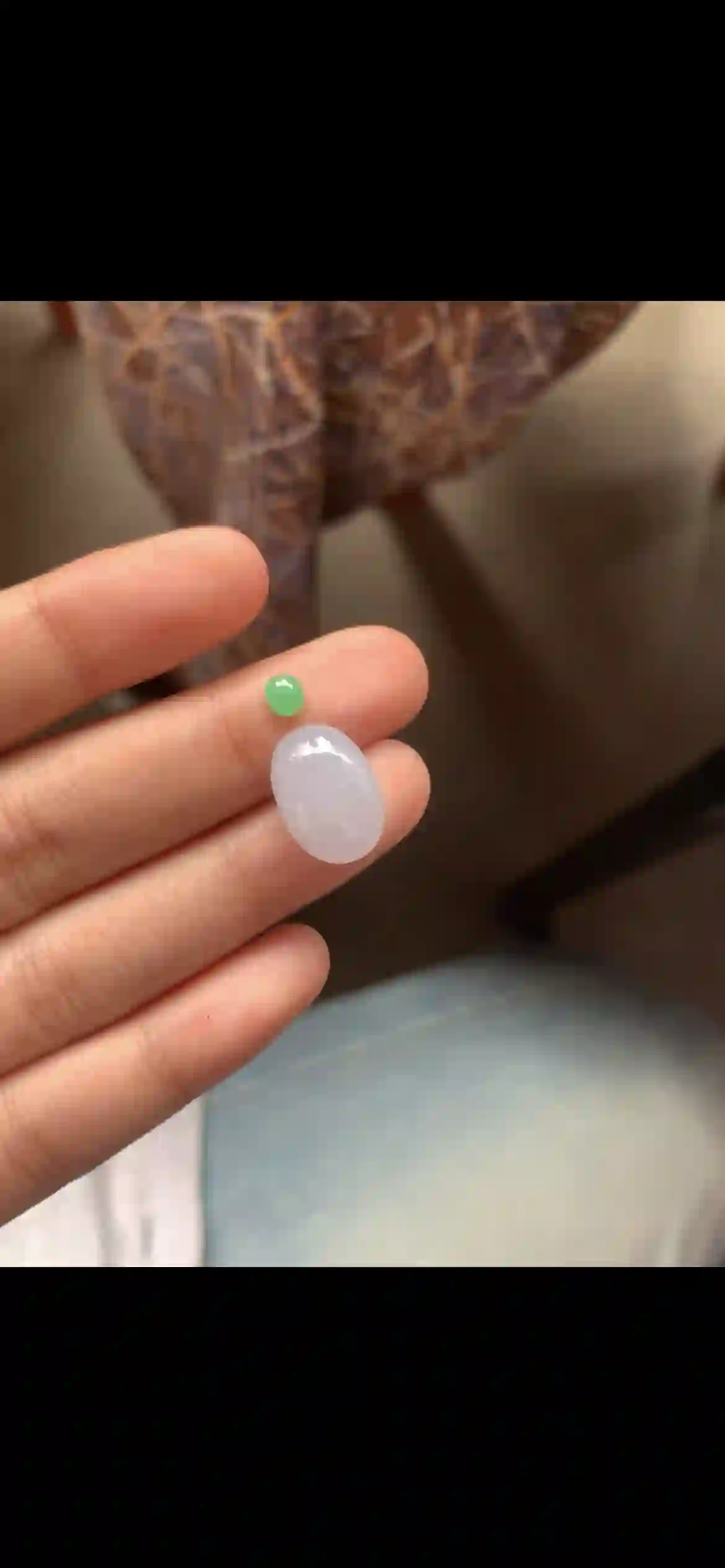 Natural Jadeite Cabochons – Pale Lavender White Oval & Bright Green Round Gemstones, view 2 | Myanmar Jadeite reference #26310001