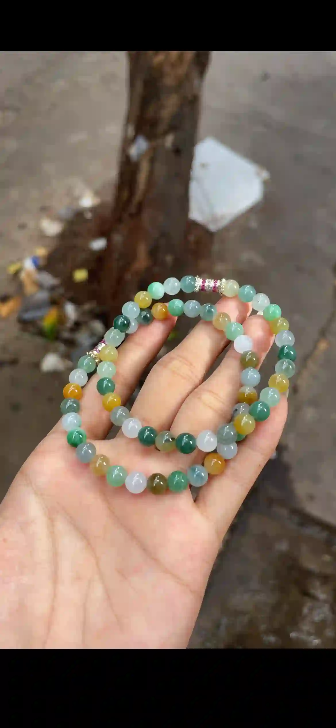Rainbow Multi‑Color Jade Double‑Strand Bracelet, view 2 | Myanmar Jadeite reference #14370001
