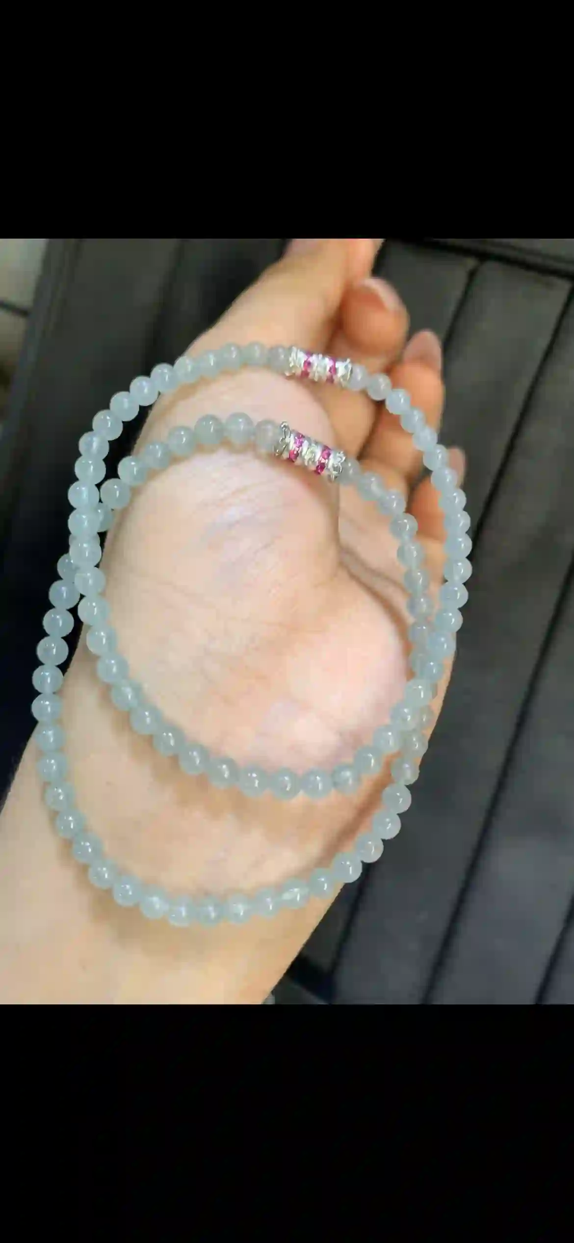  Icy Pale Green Jadeite Double-Loop Bead Bracelet, view 2 | Myanmar Jadeite reference #8310006