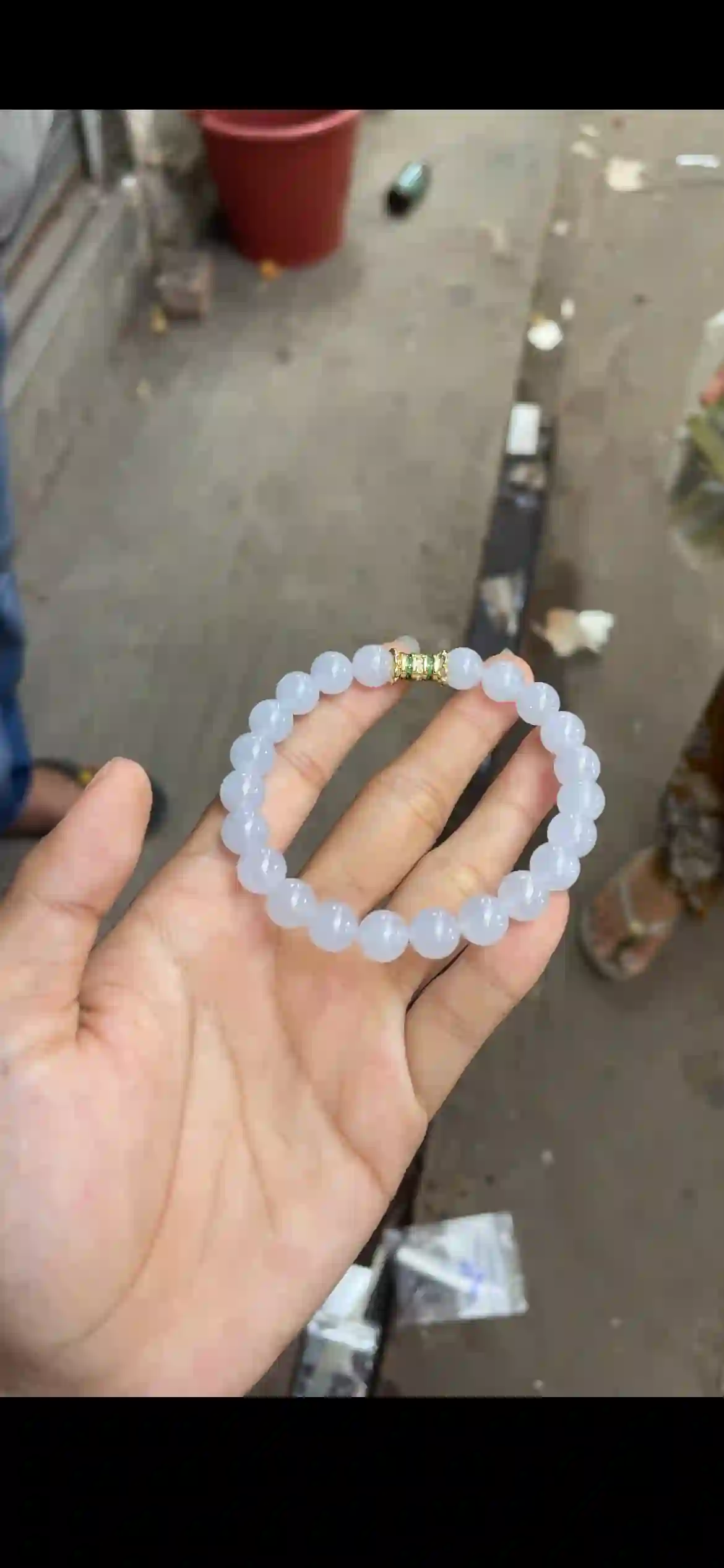 Pale Lavender Jade Beaded Bracelet with Emerald Accent | Myanmar Jadeite reference #35130001