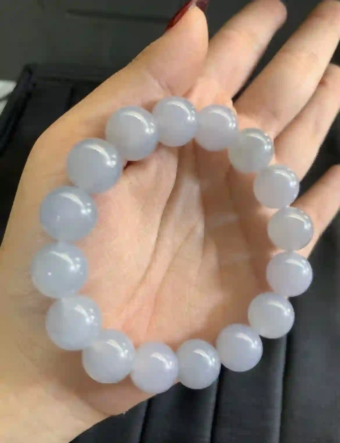 Icy Lavender Blue Translucent Jade Bead Bracelet | Myanmar Jadeite reference #2910010