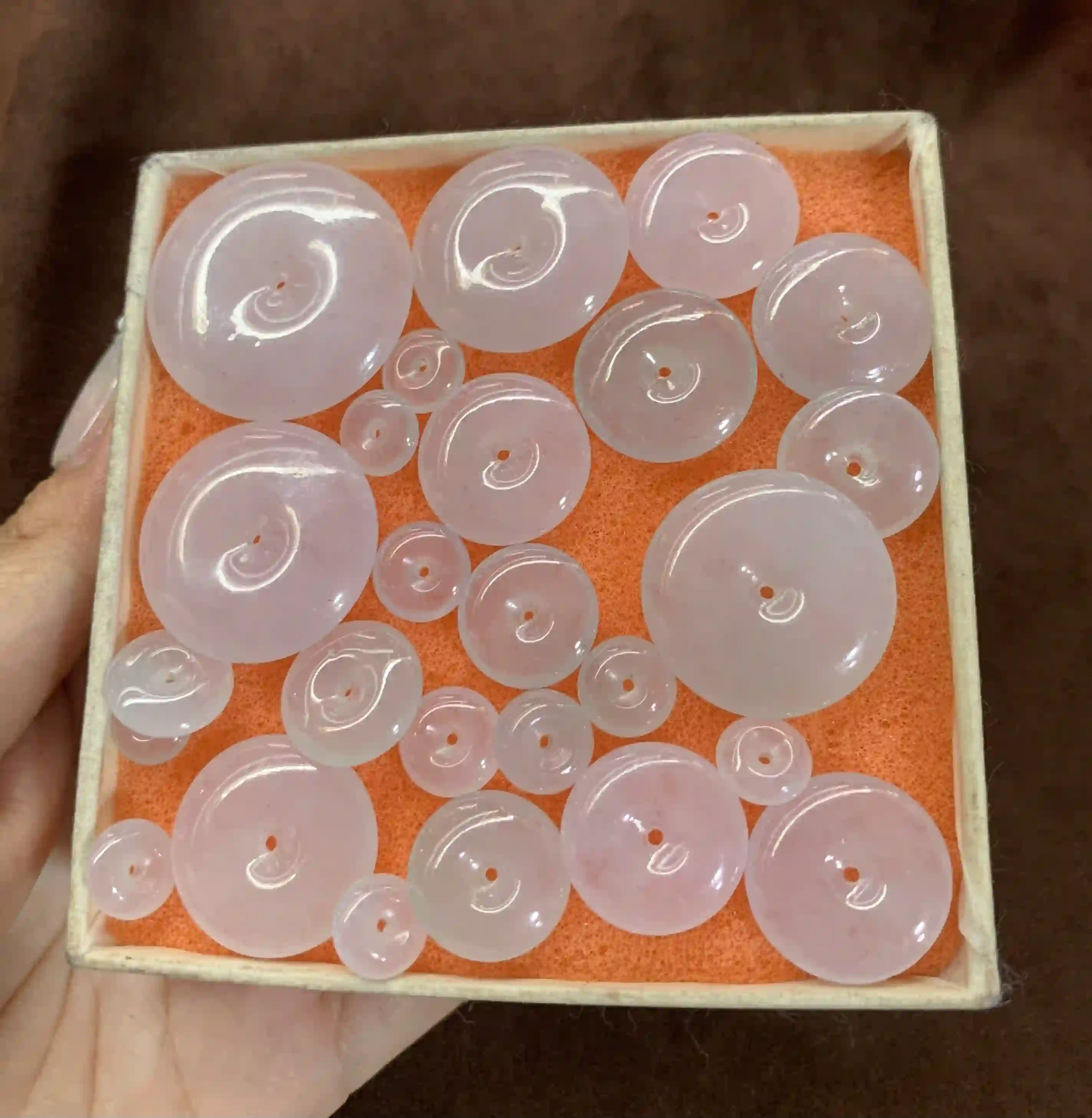 Assorted Sizes Pink Translucent Gemstone Safety Pendants (Ping An Kou) | Myanmar Jadeite reference #780001