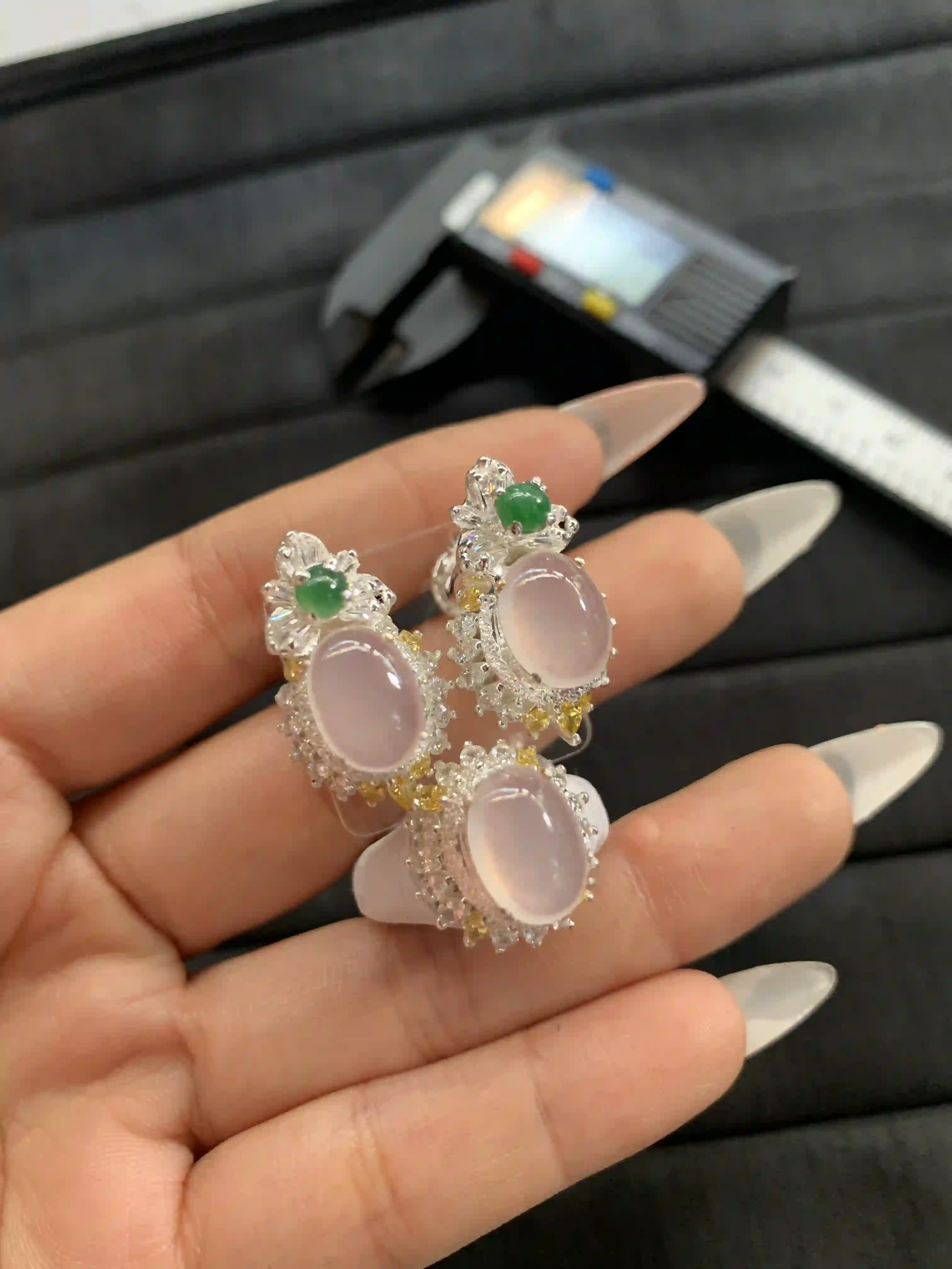  Elegant Pink Gemstone Rings with Green Accents and Sparkling Detailing | Myanmar Jadeite reference #1320002