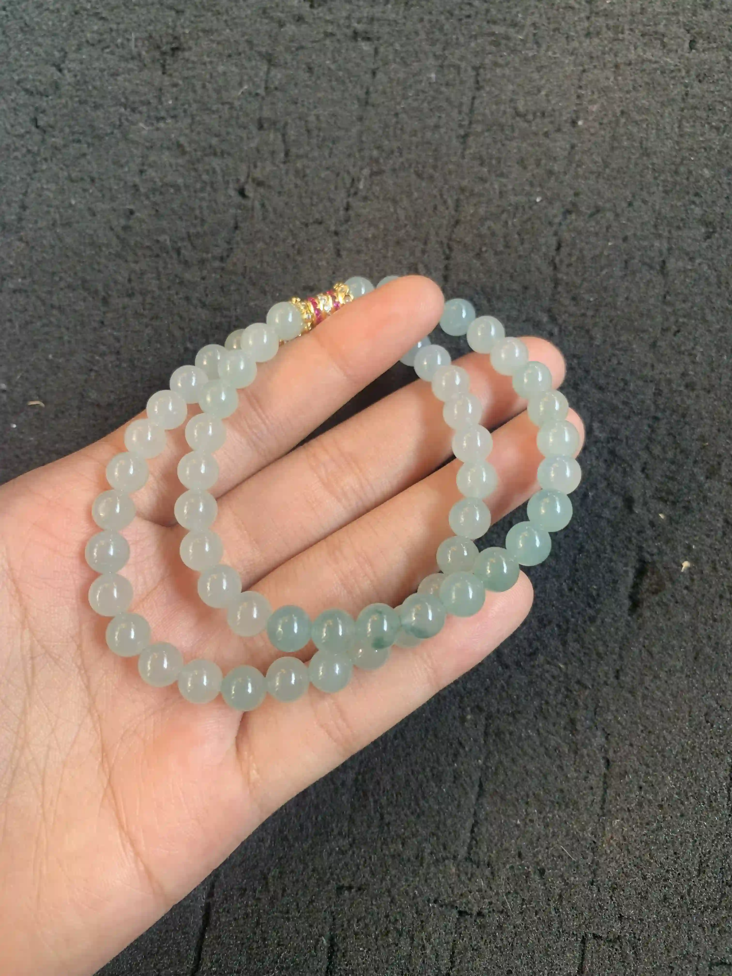 Gradient Light Green Jade Bead Strand with Embellished Accent | Myanmar Jadeite reference #1380005