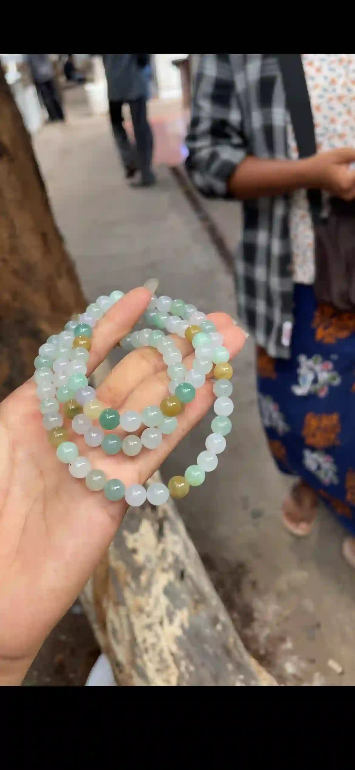 Natural Multi-Tone Pastel Jade Beaded Necklace & Wrap Bracelet — Soft Hues Design, view 2 | Myanmar Jadeite reference #27120001