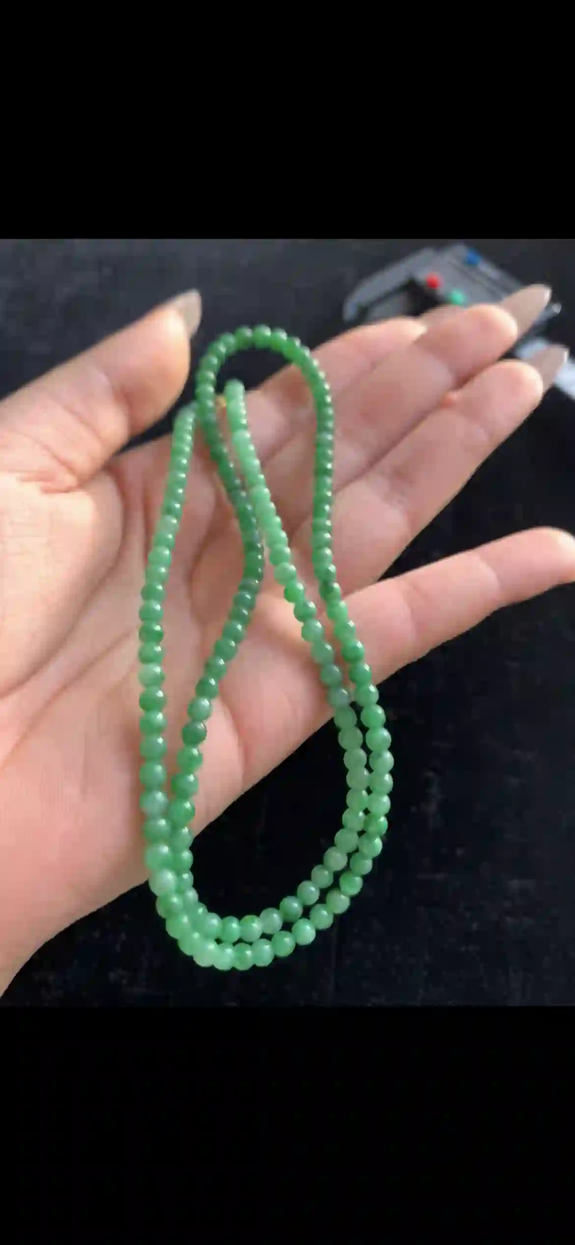 Vibrant Imperial Green Jade Long Bead Necklace, view 2 | Myanmar Jadeite reference #32160001
