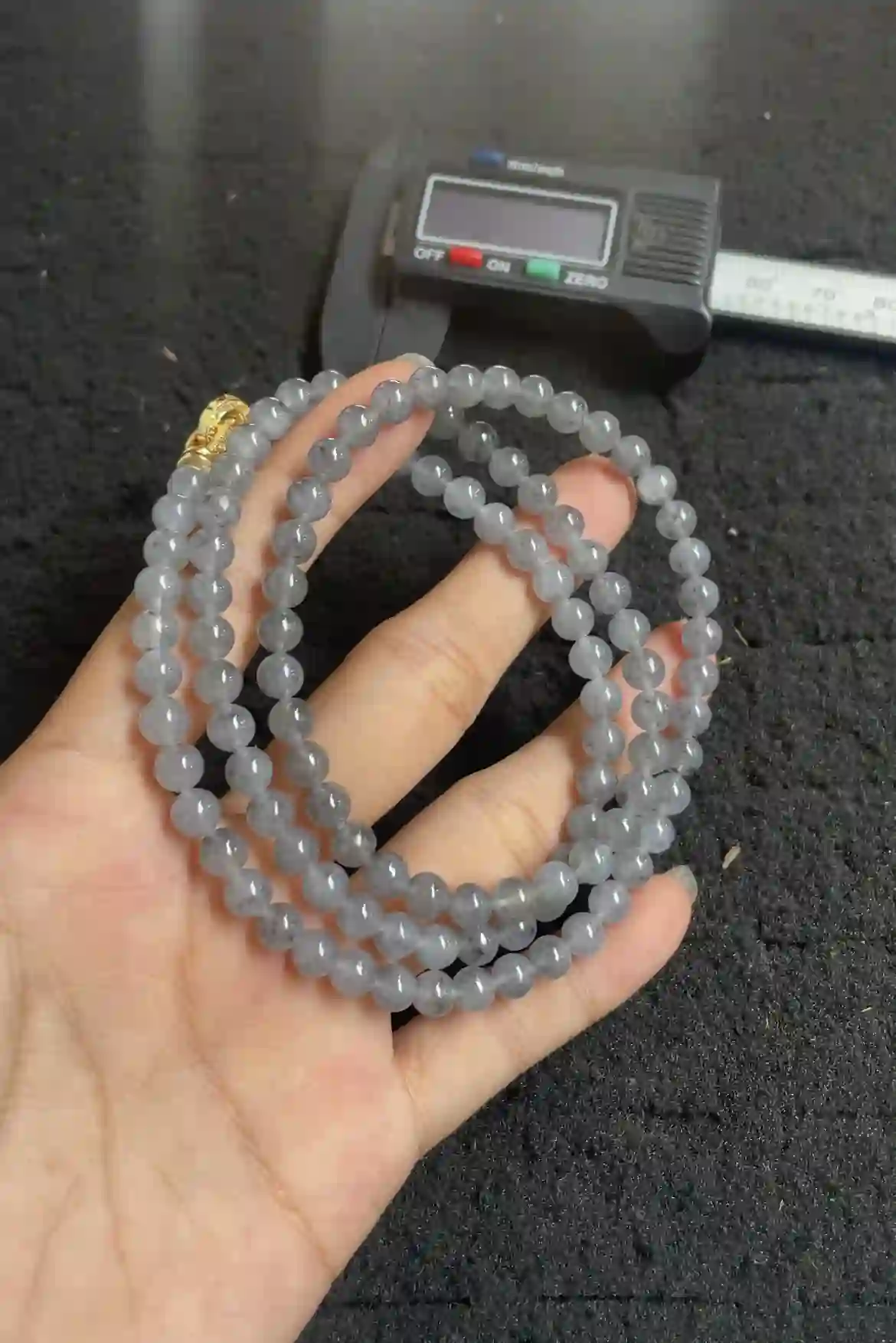   Icy Grey Black Jade Double-Layer Bead Bracelet with Gold Clasp | Myanmar Jadeite reference #2910008