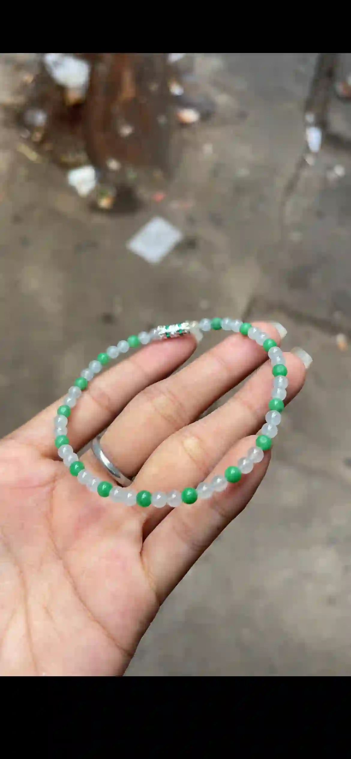  Icy Floating Blue‑Green Jadeite Bead Brac, view 2 | Myanmar Jadeite reference #13950001