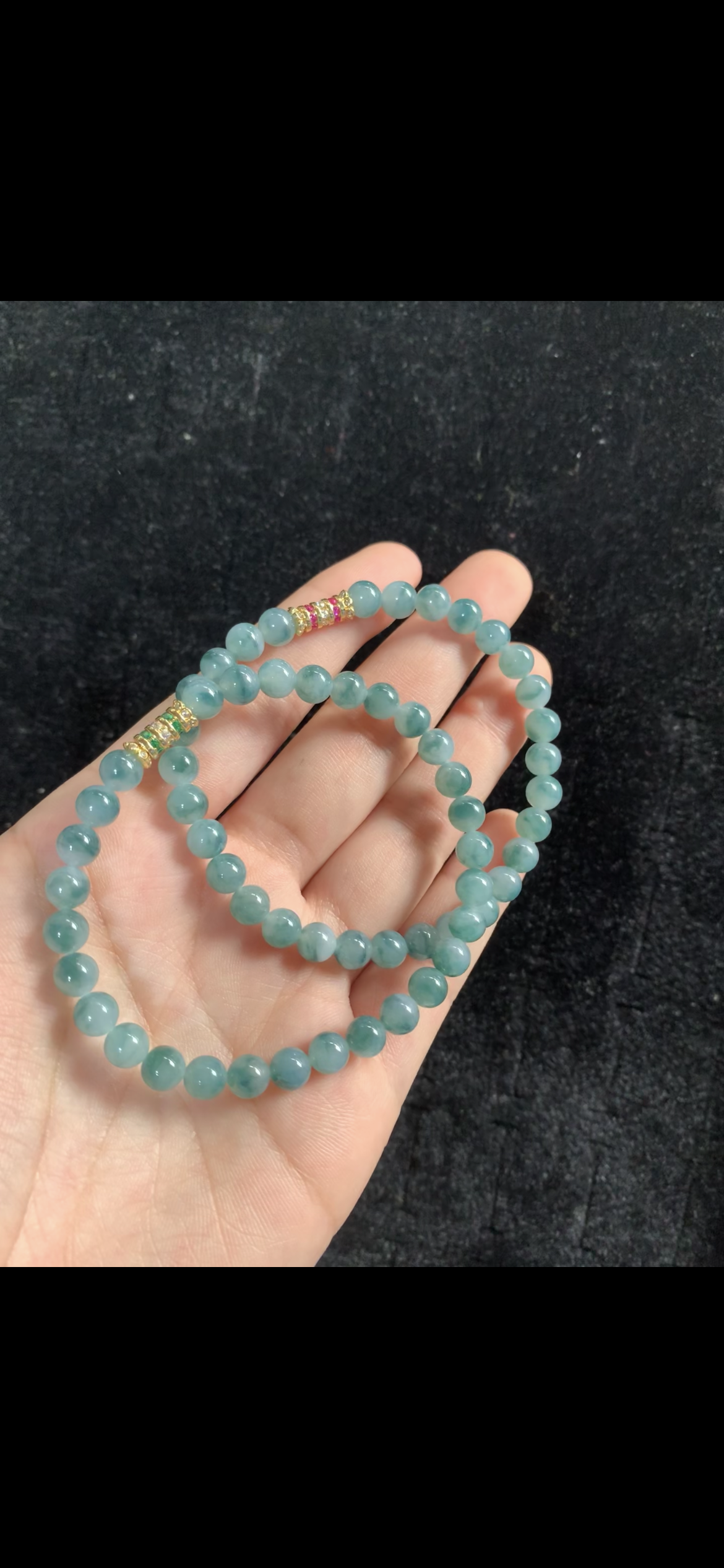Set of Two Icy Floating Green Jade Beaded Bracelets - Burmese Jadeite from Myanmar