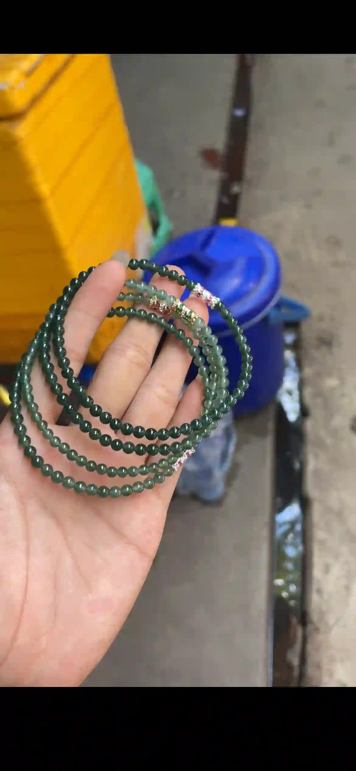 Gradient Deep Green Jade Beaded Multi-Wrap Bracelet with Sparkling Accents | Myanmar Jadeite reference #22290001