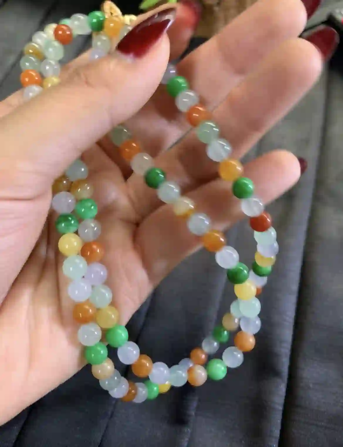  Multicolor Rainbow Jade Bead Necklace | Myanmar Jadeite reference #2820001